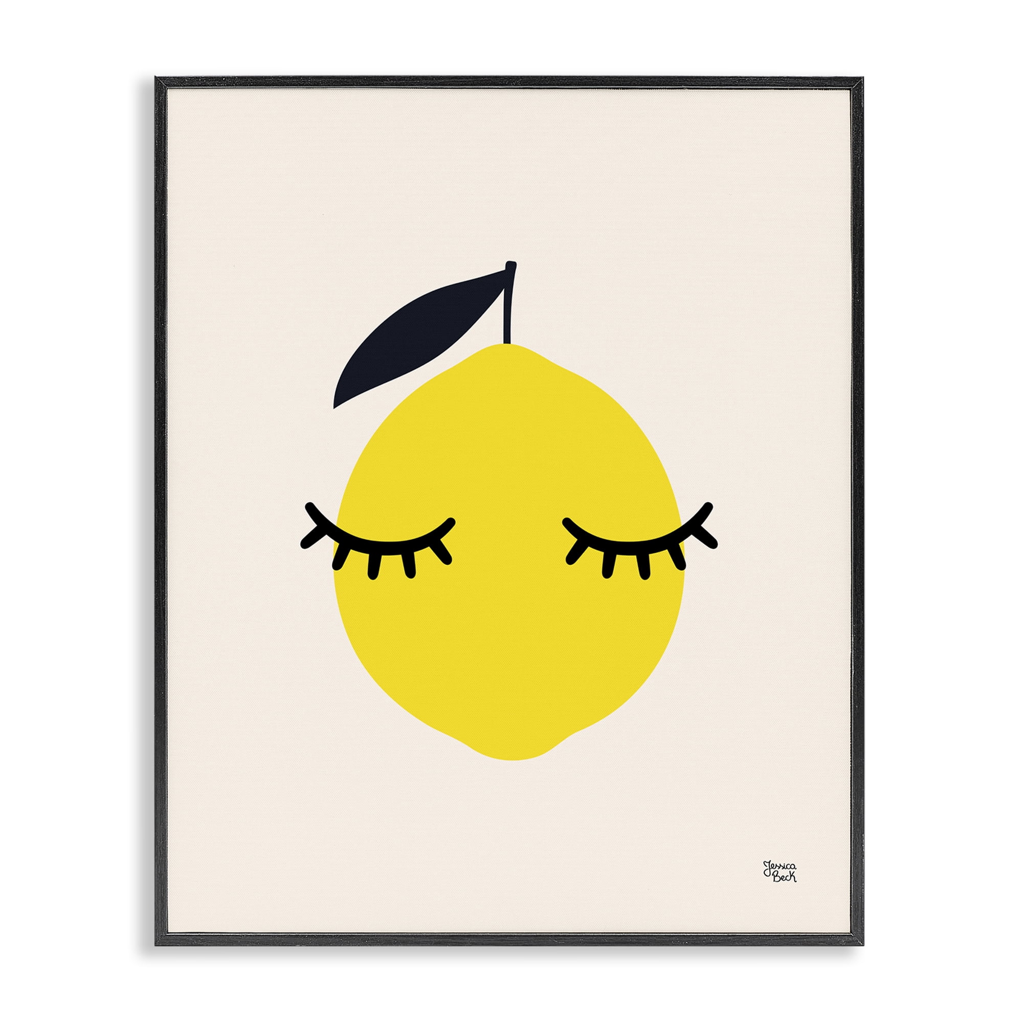 Stupell Industries Lemon with Eyelashes Food & Beverage Painting Black Framed Art Print Wall Art, 16 x 20