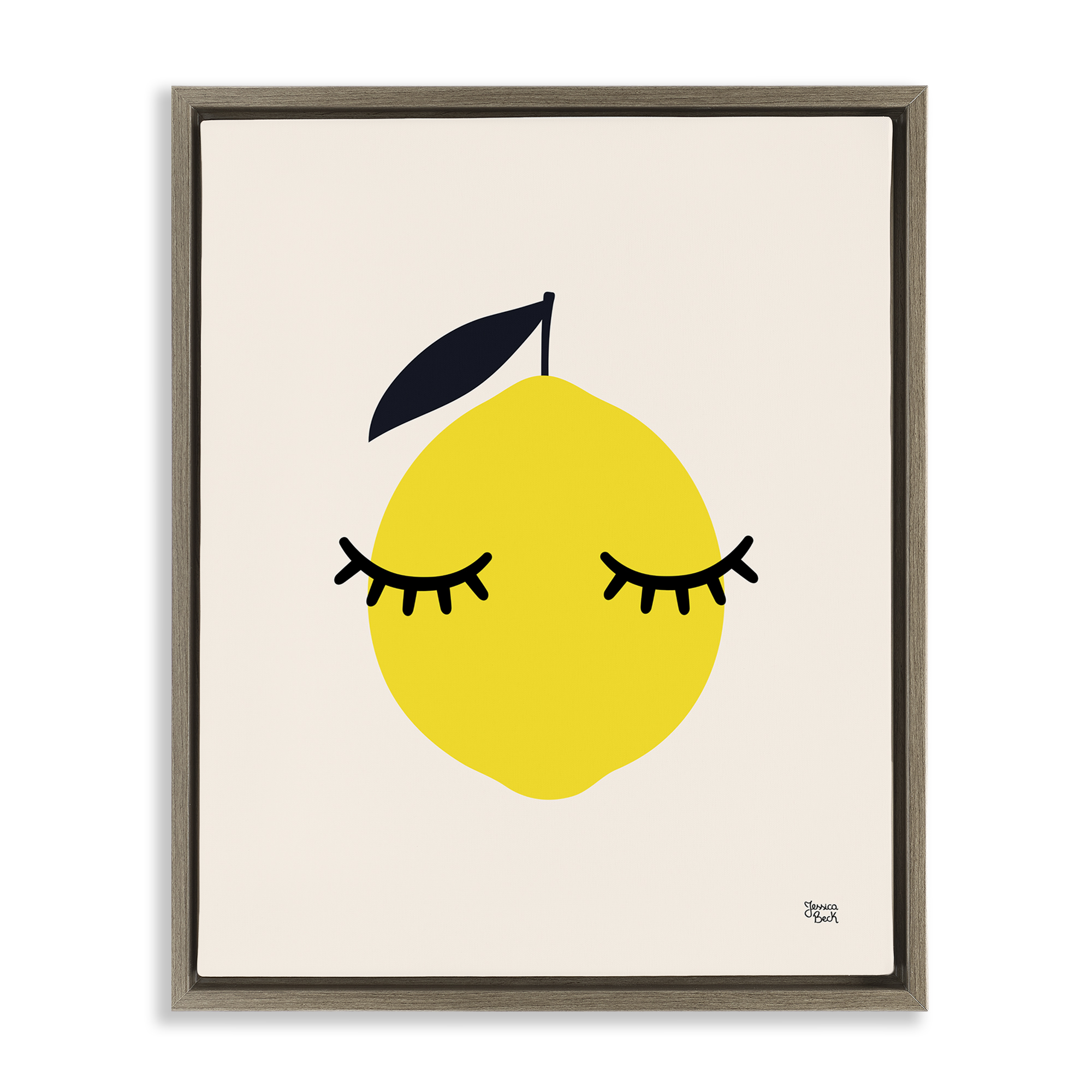 Stupell Industries Lemon with Eyelashes Food & Beverage Painting Brown Floater Framed Canvas Art Print Wall Art, 25 x 31