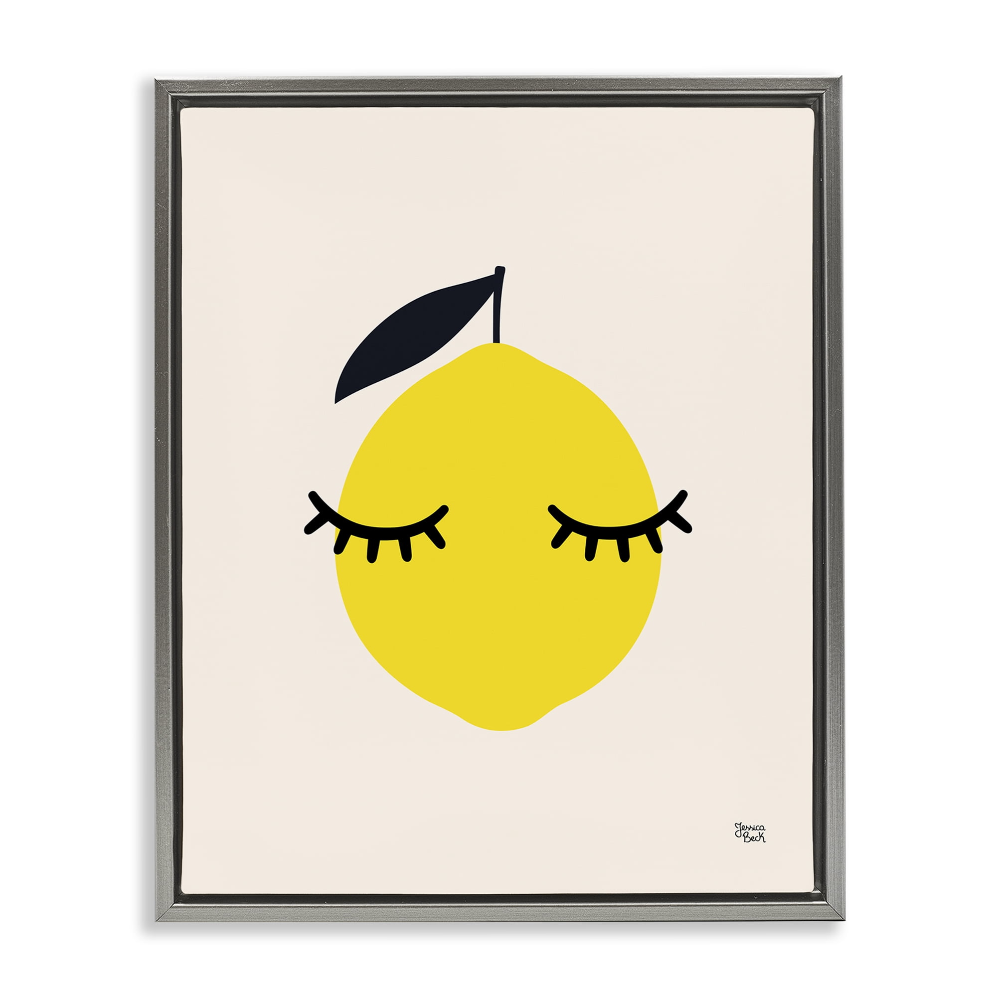 Stupell Industries Lemon with Eyelashes Food & Beverage Painting Gray Floater Framed Canvas Art Print Wall Art, 25 x 31