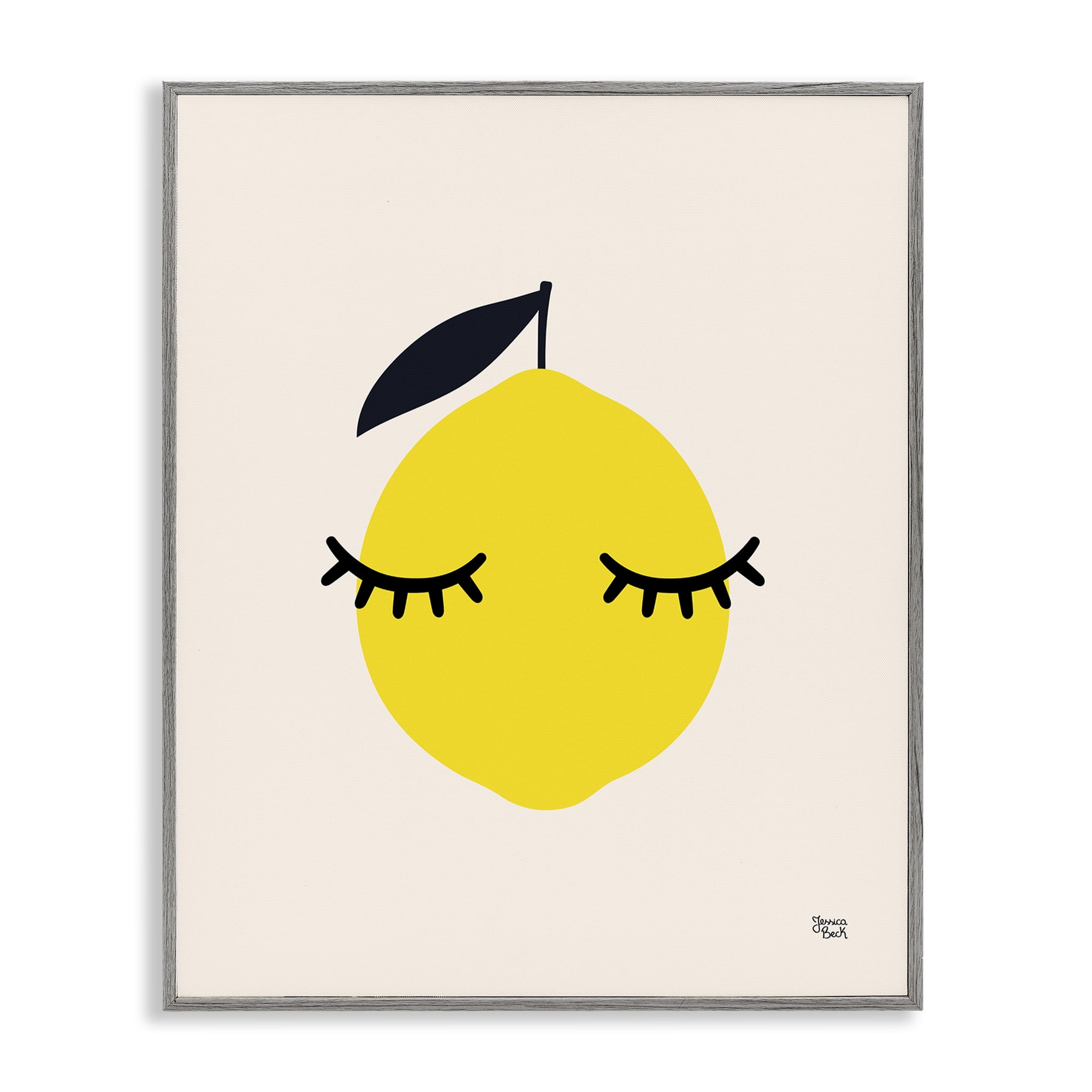 Stupell Industries Lemon with Eyelashes Food & Beverage Painting Gray Framed Art Print Wall Art, 24 x 30