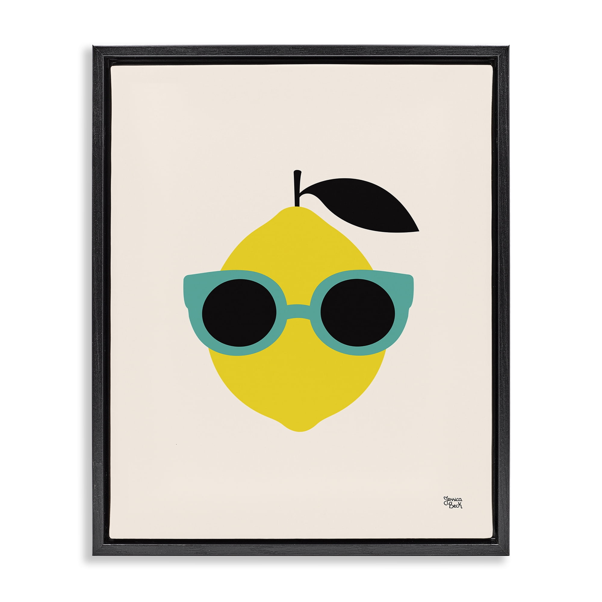 Stupell Industries Lemon with Sunglasses Food & Beverage Painting Black Floater Framed Canvas Art Print Wall Art, 25 x 31