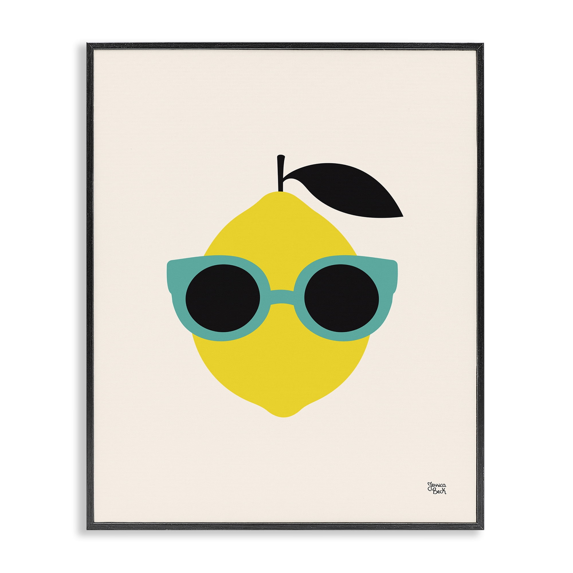Stupell Industries Lemon with Sunglasses Food & Beverage Painting Black Framed Art Print Wall Art, 16 x 20