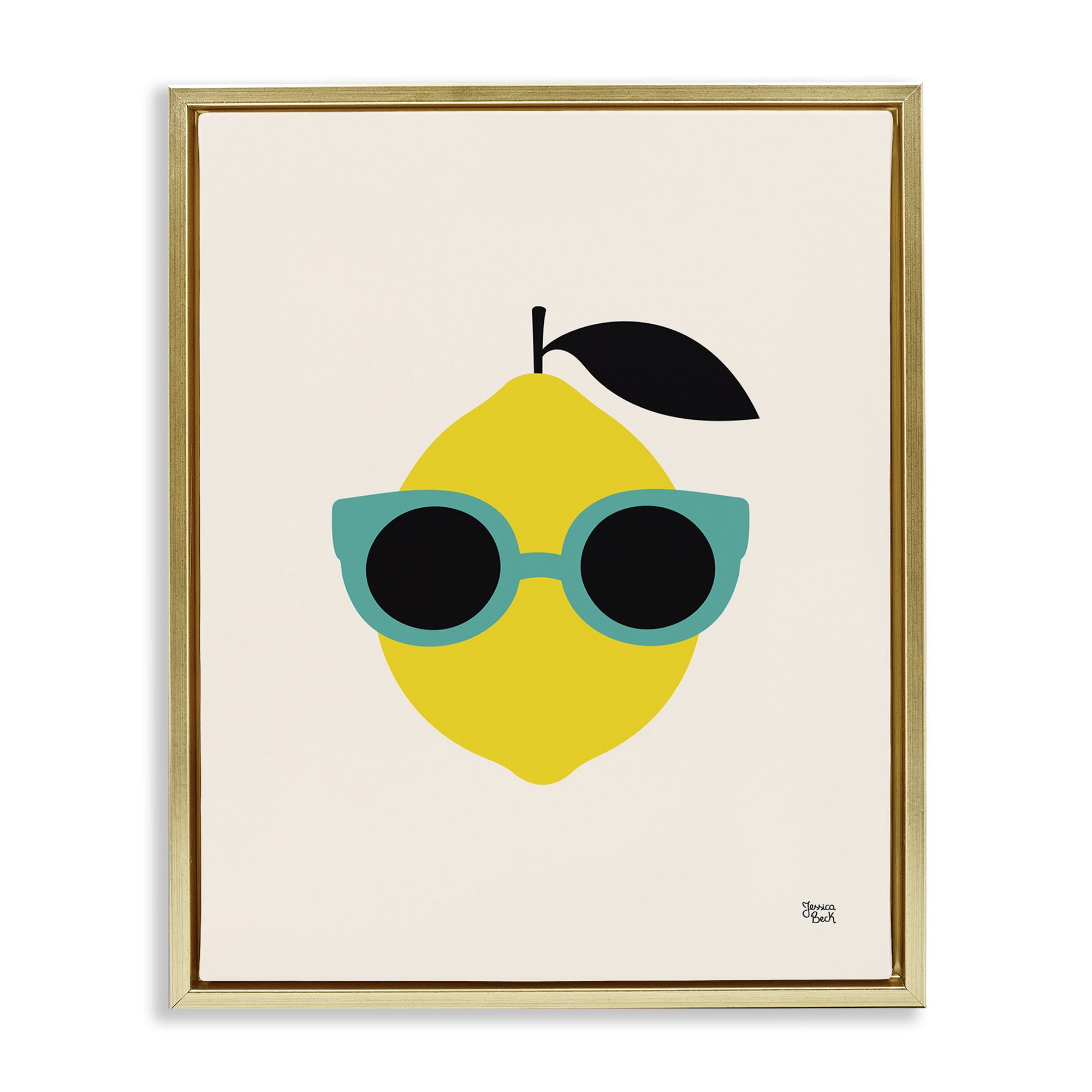 Stupell Industries Lemon with Sunglasses Food & Beverage Painting Gold Floater Framed Canvas Art Print Wall Art, 17 x 21