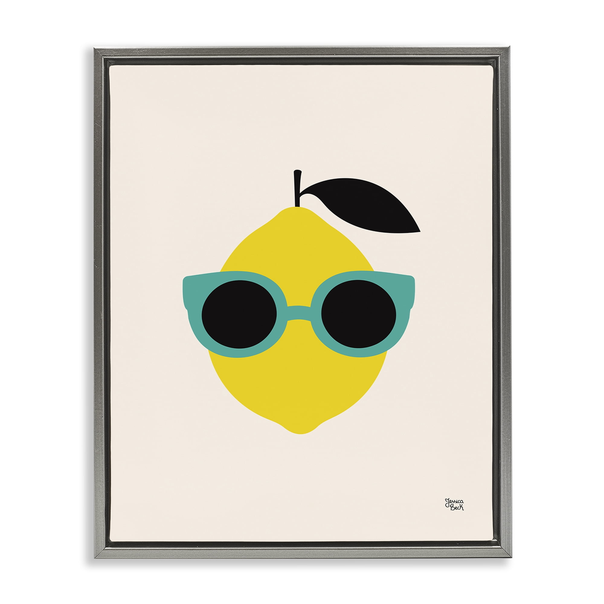 Stupell Industries Lemon with Sunglasses Food & Beverage Painting Gray Floater Framed Canvas Art Print Wall Art, 17 x 21