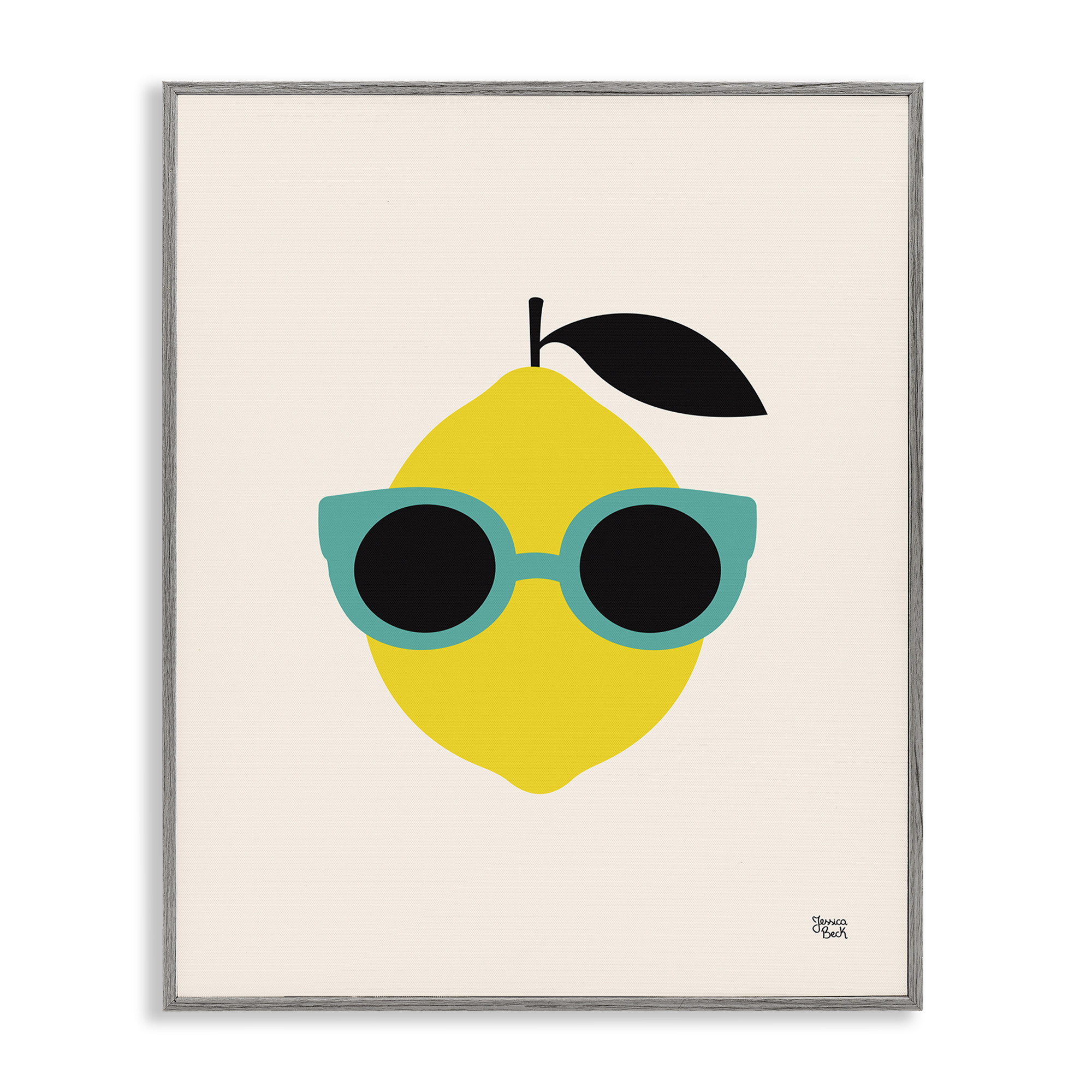 Stupell Industries Lemon with Sunglasses Food & Beverage Painting Gray Framed Art Print Wall Art, 11 x 14