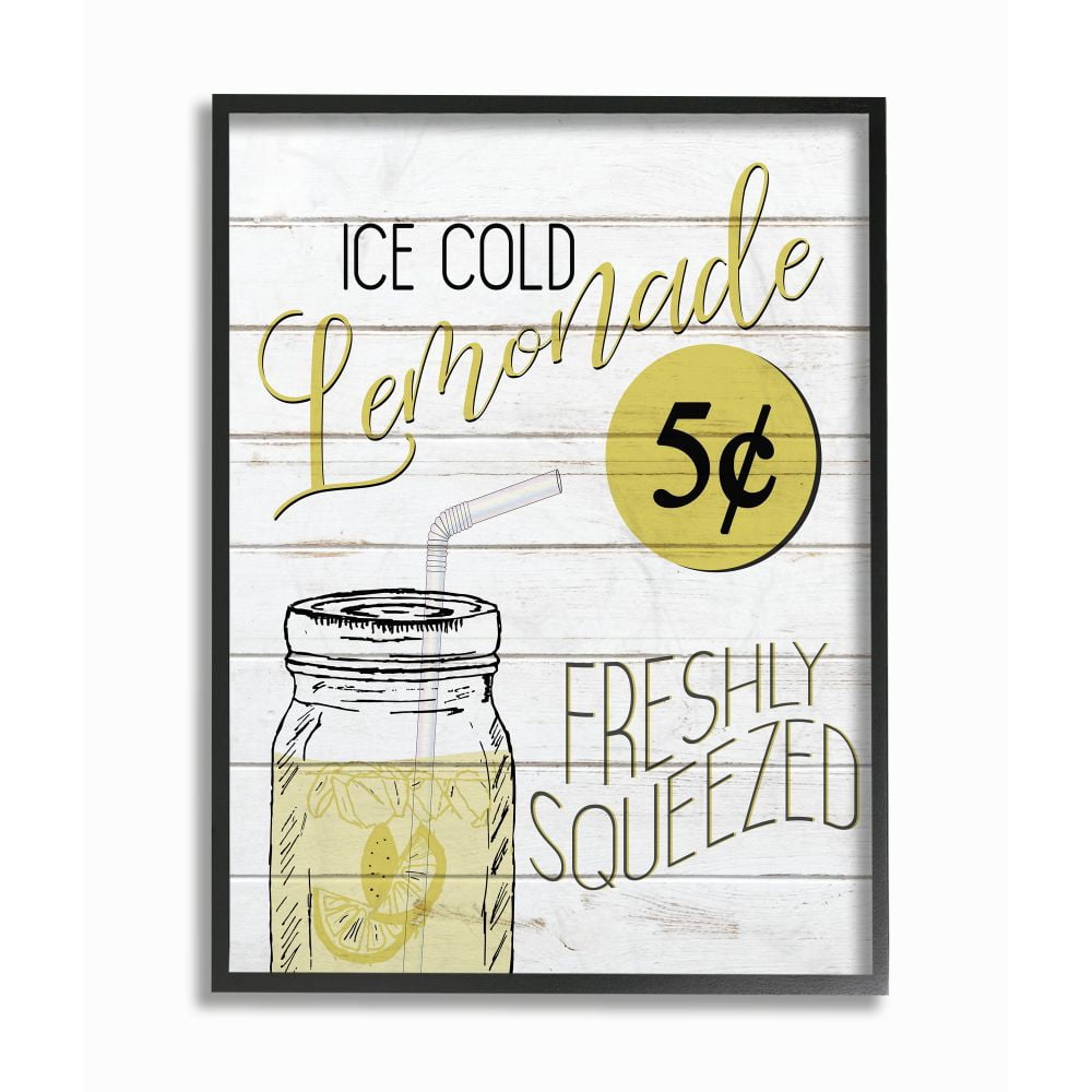 Stupell Industries Lemonade Country Sign Wood Textured Word Design Framed Giclee Texturized Art by Lauren Gibbons