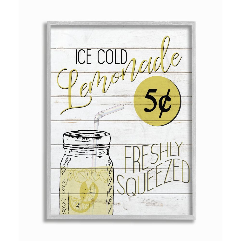 Stupell Industries Lemonade Country Sign Wood Textured Word Design Gray Farmhouse Rustic Framed Giclee Texturized Art by Lauren Gibbons