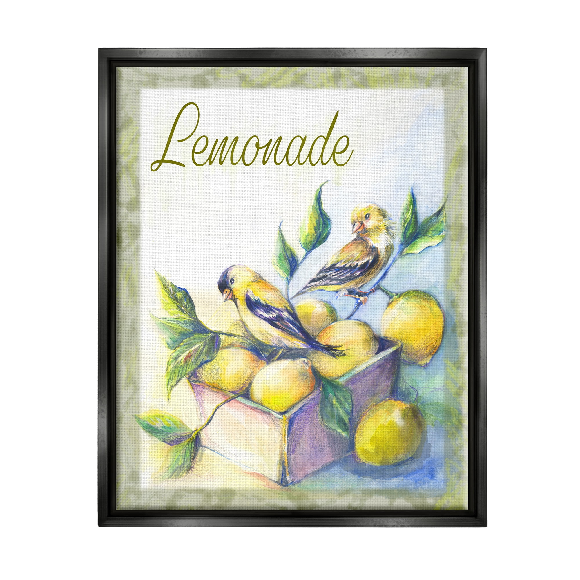 Stupell Industries Lemonade Phrase with Canaries Food & Beverage Painting Black Floater Framed Canvas Art Print Wall Art, 17 x 21