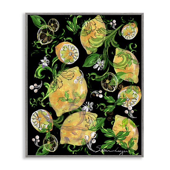 Stupell Industries Cottage Lemons And Acanthus Leaves Gray Framed Giclee Art, 11 x 14, by Susan Lugar
