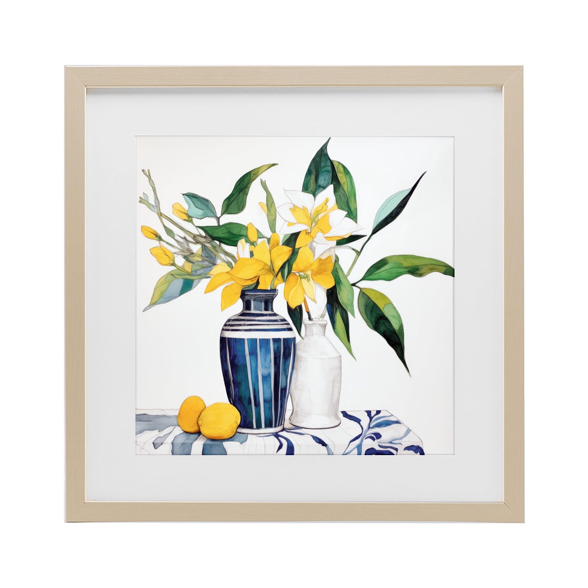 Stupell Industries Lemons And Blooms Table Birch Framed Print Under Glass, design by Ray Powers
