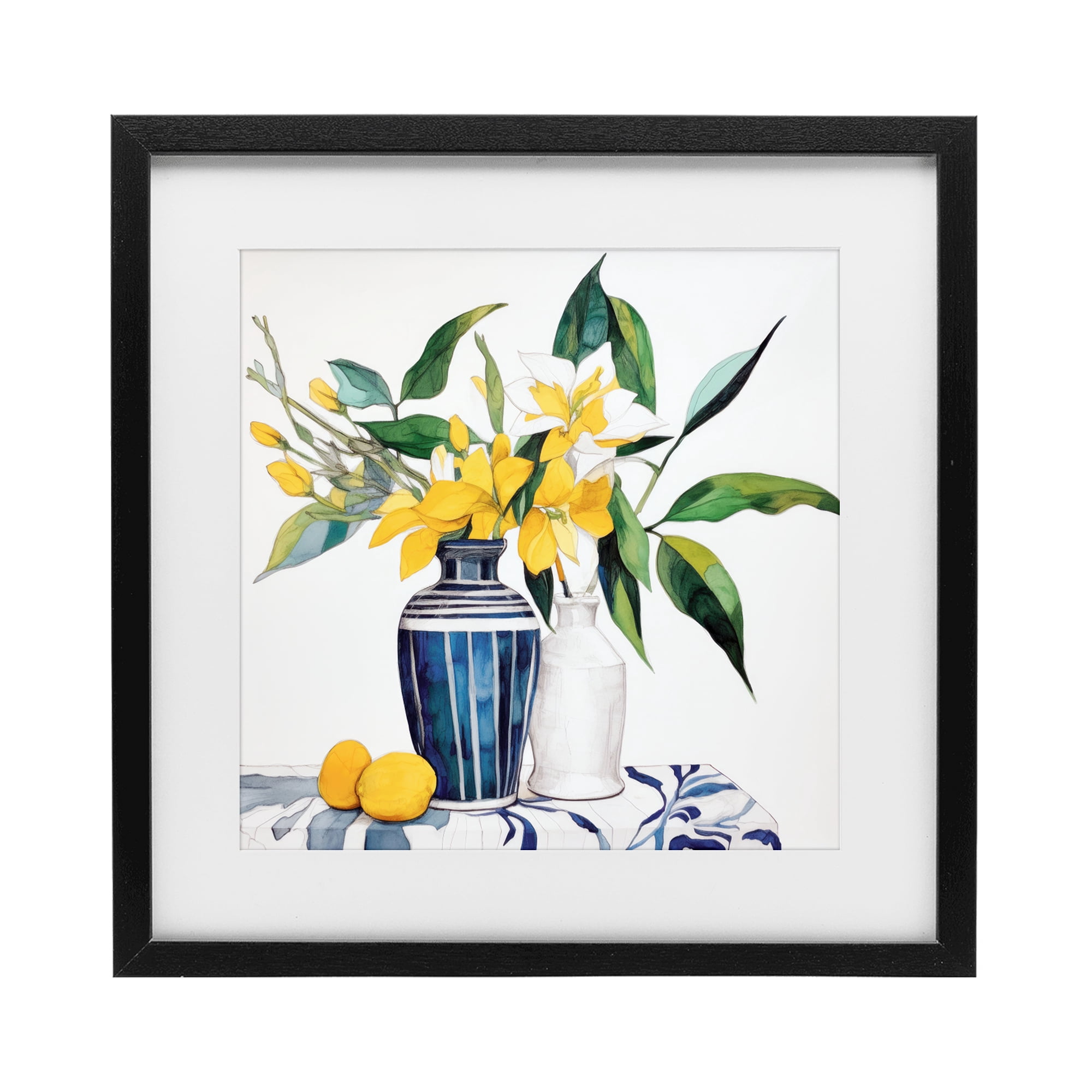 Stupell Industries Lemons And Blooms Table Black Framed Print Under Glass, design by Ray Powers