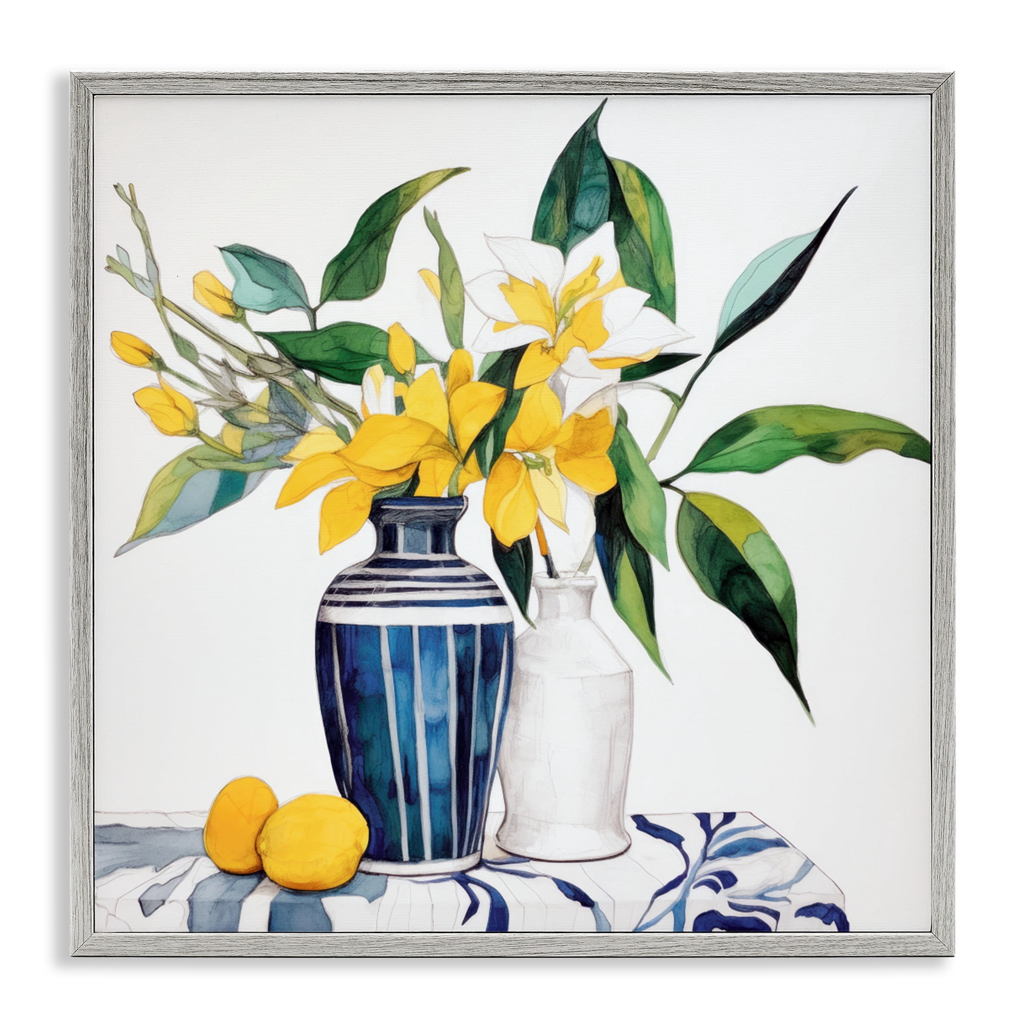 Stupell Industries Lemons And Blooms Table Gray Framed Giclee Art, design by Ray Powers