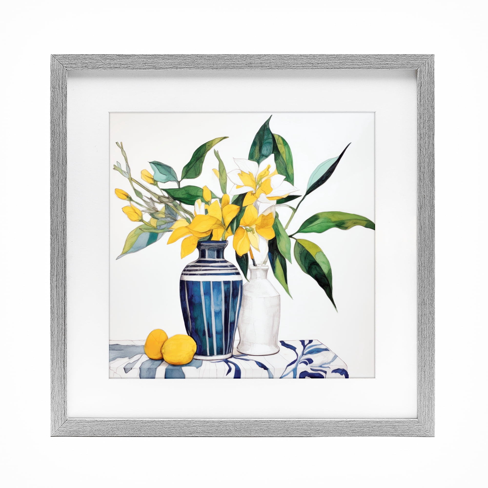 Stupell Industries Lemons And Blooms Table Gray Framed Print Under Glass, design by Ray Powers