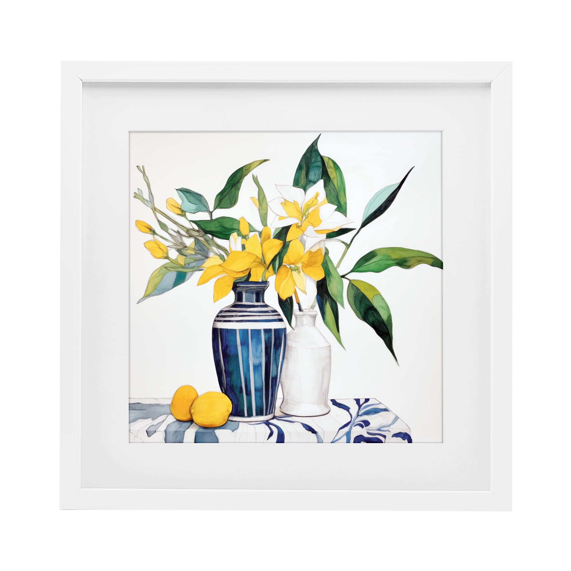 Stupell Industries Lemons And Blooms Table White Framed Print Under Glass, design by Ray Powers