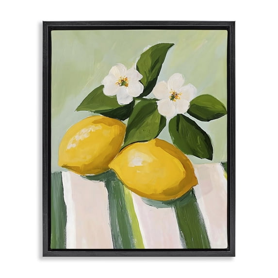 Stupell Industries Modern Lemons And Daisies on Tablecloth Black Floating Frame Canvas Art, 17 x 21, by The Prints Vibe