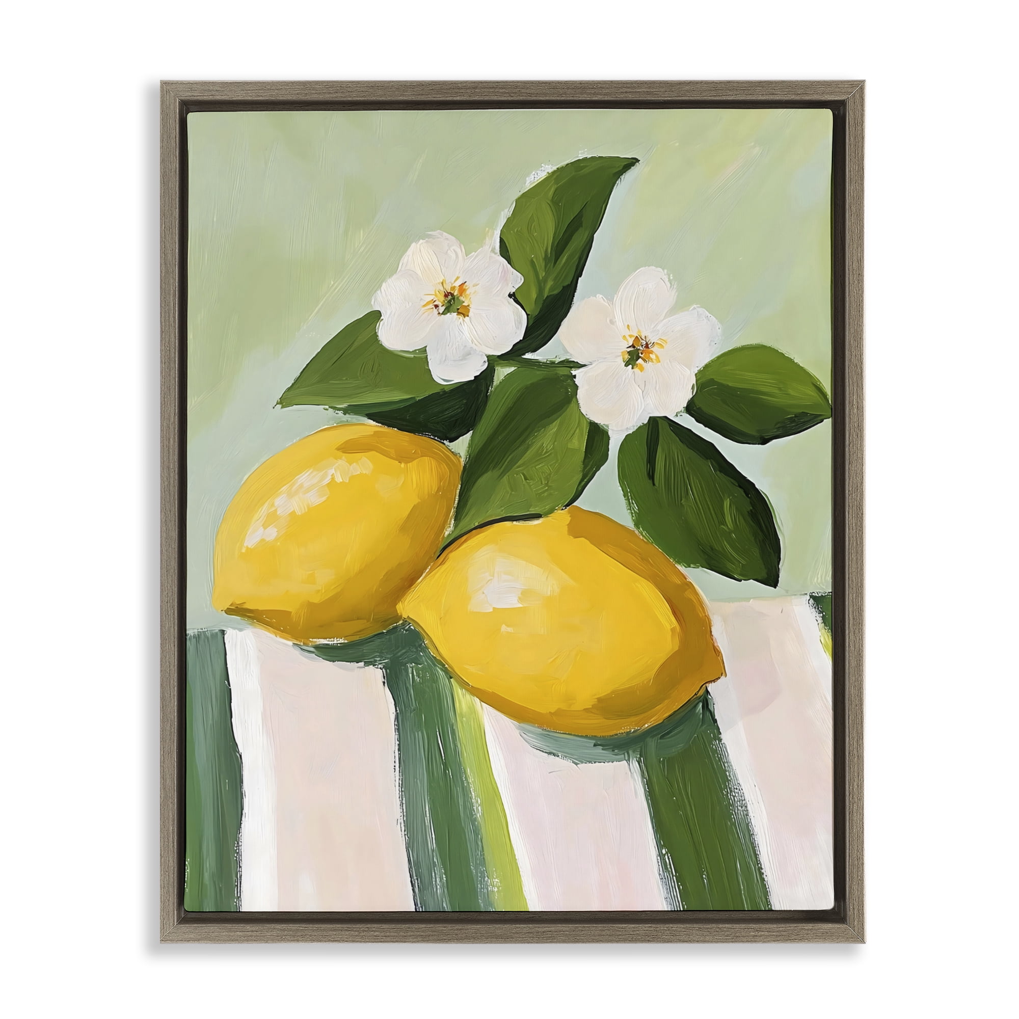 Stupell Industries Lemons And Daisies on Tablecloth Brown Framed Floater Canvas Wall Art, design by The Prints Vibe
