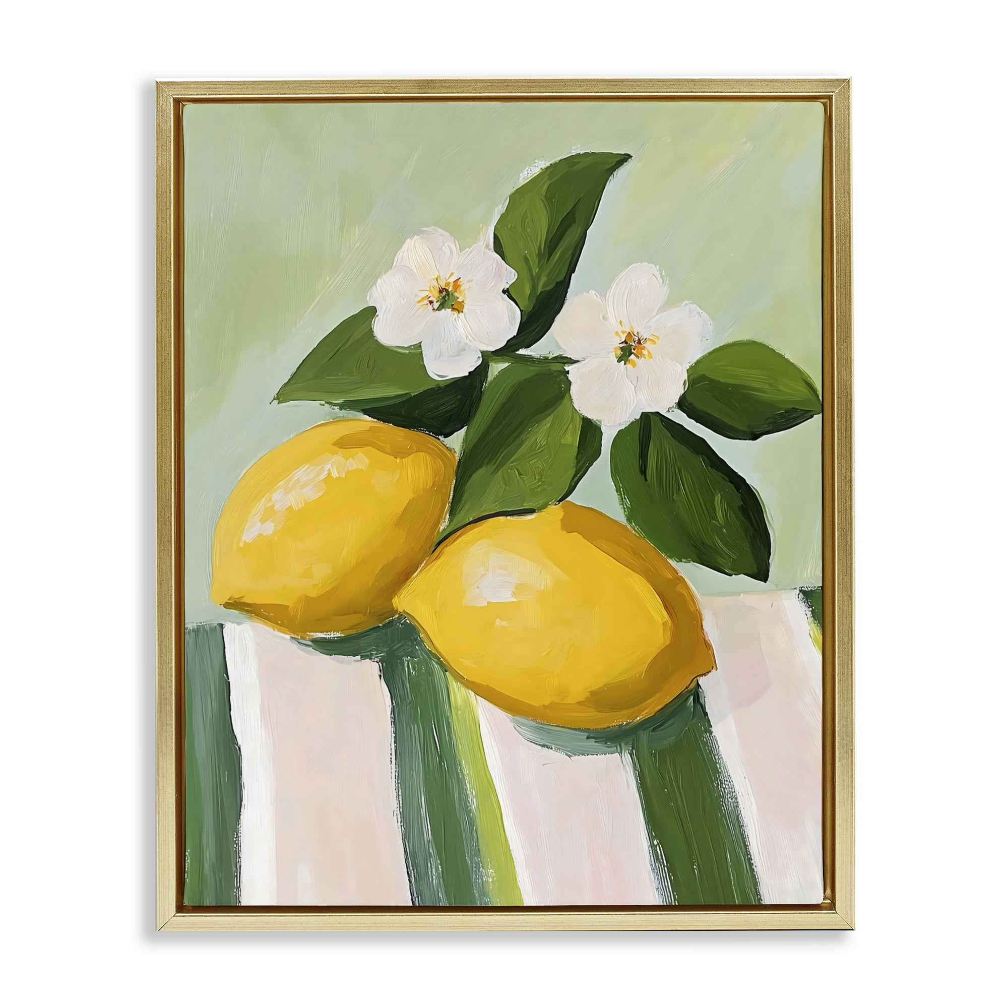 Stupell Industries Lemons And Daisies on Tablecloth Gold Framed Floater Canvas Wall Art, design by The Prints Vibe