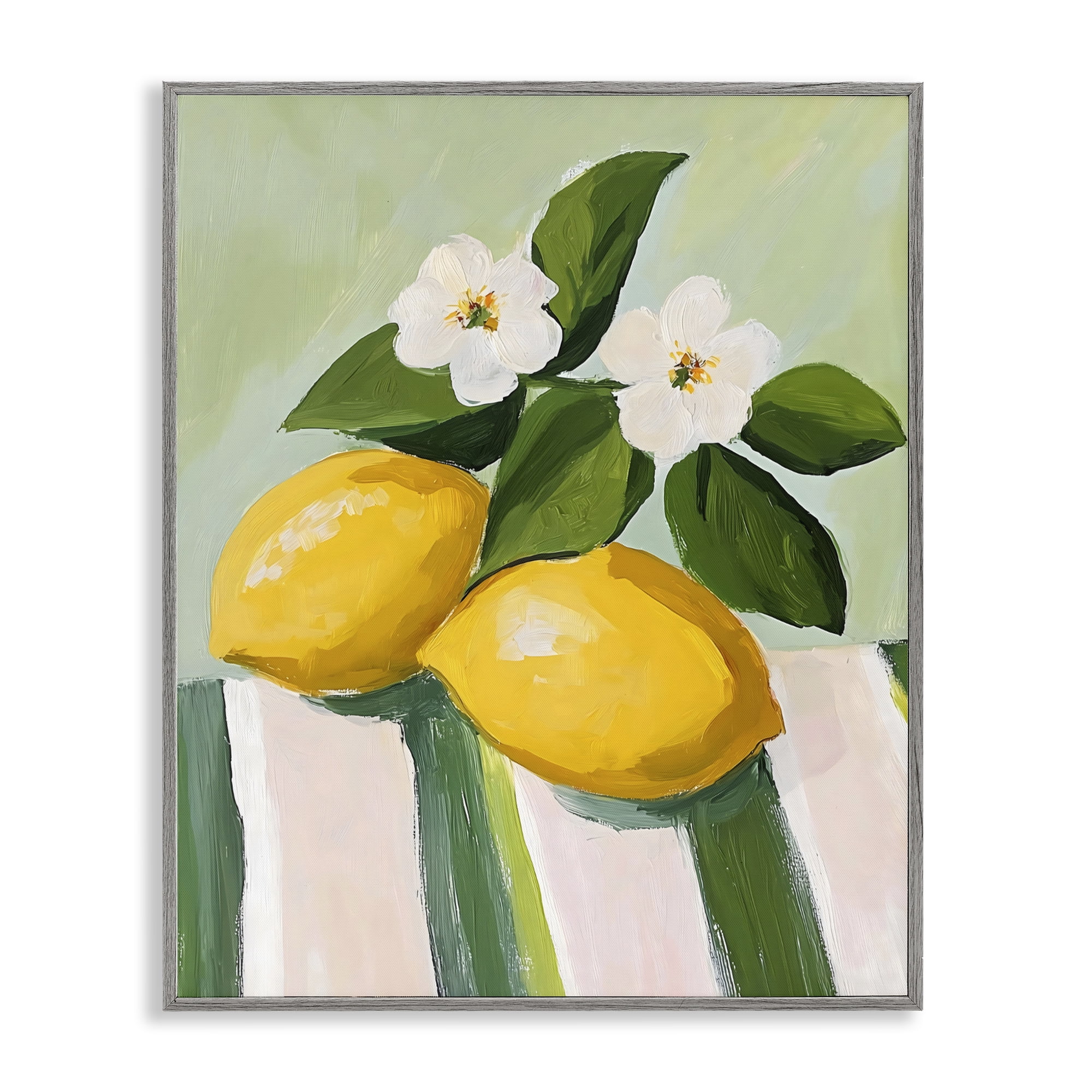 Stupell Industries Lemons And Daisies on Tablecloth Gray Framed Giclee Art, design by The Prints Vibe