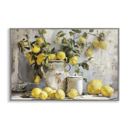 Stupell Industries Lemons & Canisters Still Life Food & Beverage Painting Gray Framed Art Print Wall Art, 24 x 16