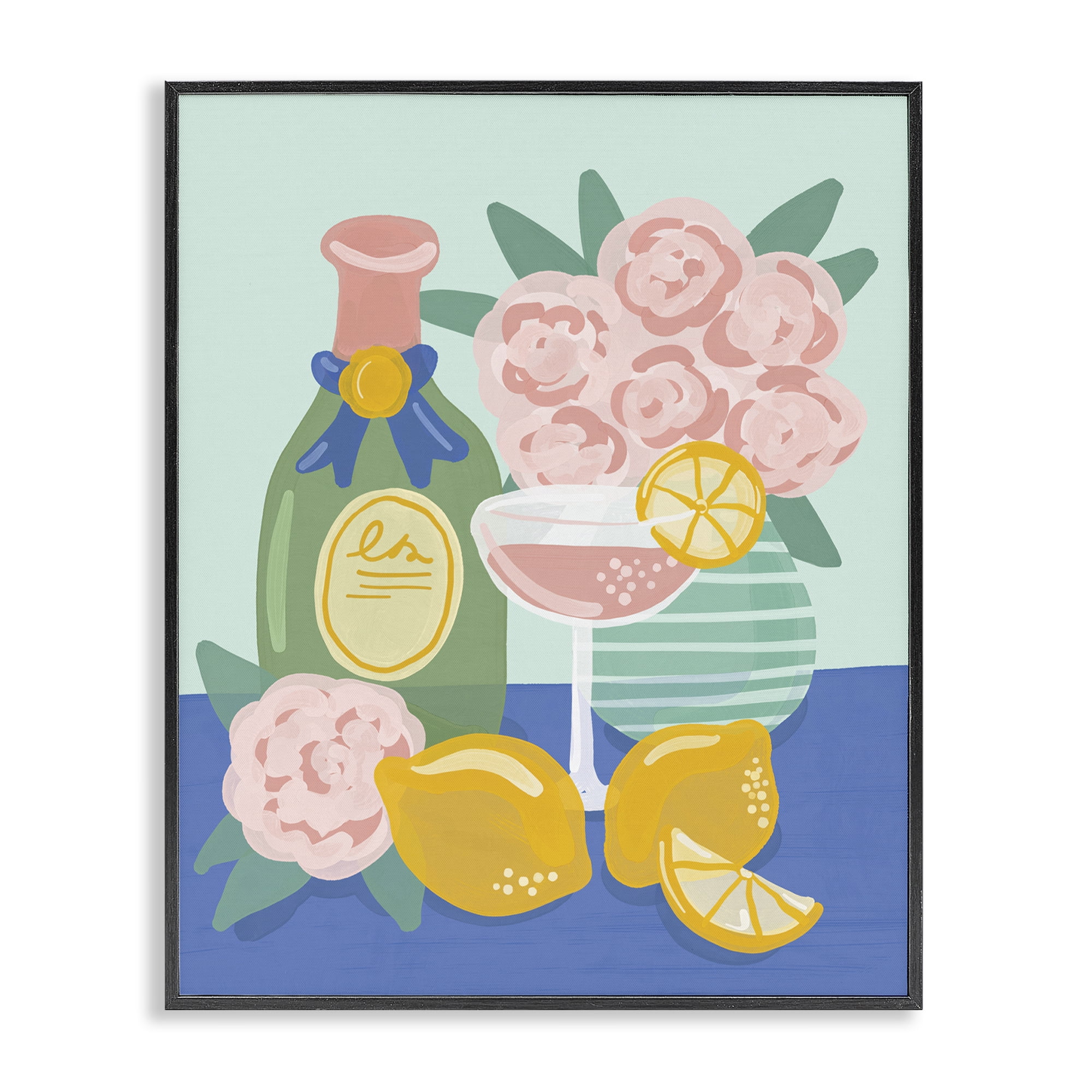 Stupell Industries Lemons & Drinks Still Life Food & Beverage Painting Black Framed Art Print Wall Art, 16 x 20