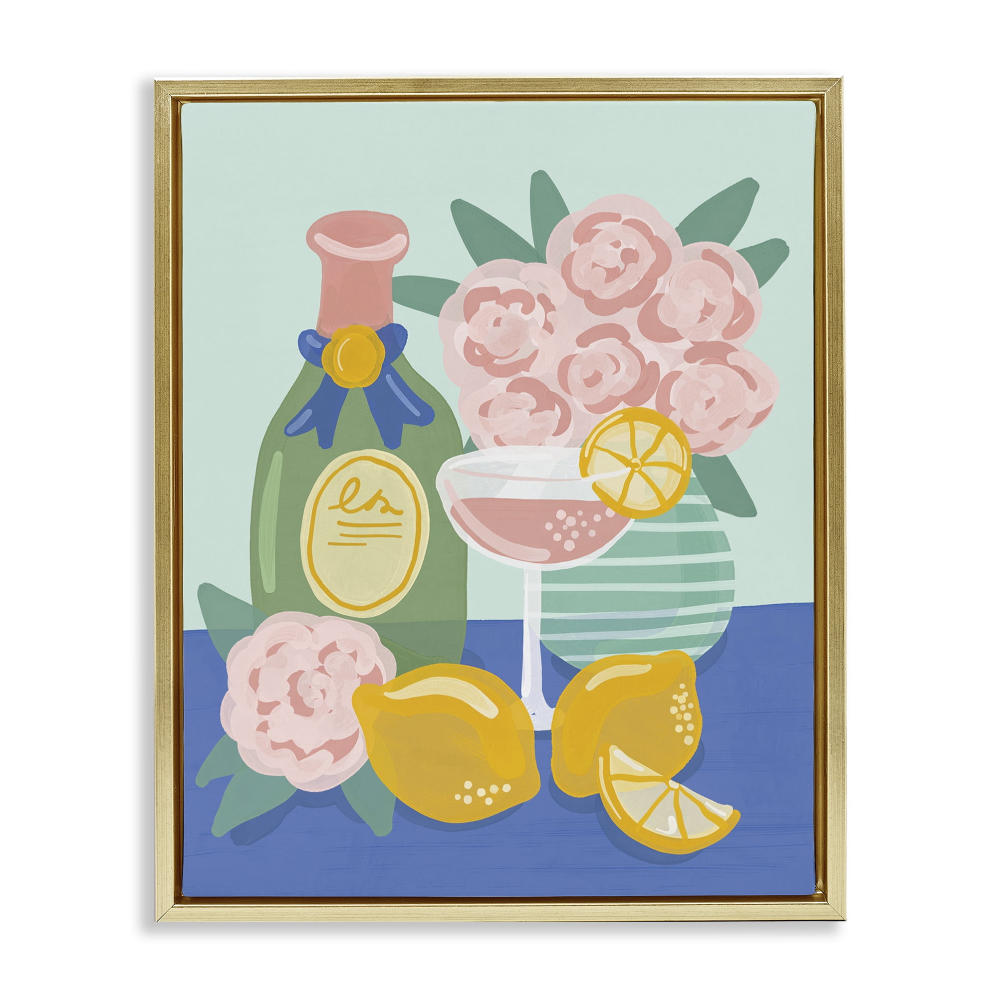 Stupell Industries Lemons & Drinks Still Life Food & Beverage Painting Gold Floater Framed Canvas Art Print Wall Art, 25 x 31