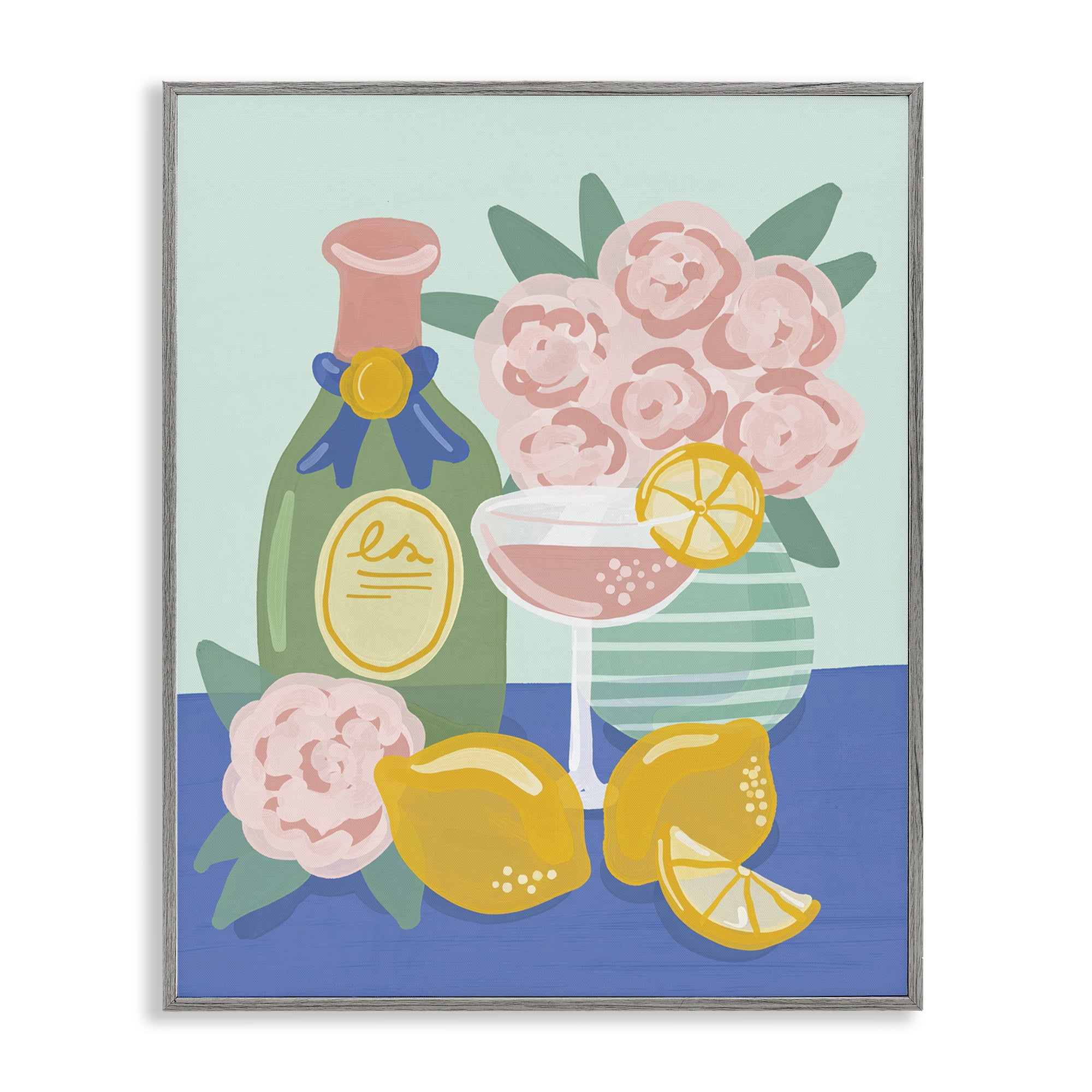Stupell Industries Lemons & Drinks Still Life Food & Beverage Painting Gray Framed Art Print Wall Art, 11 x 14