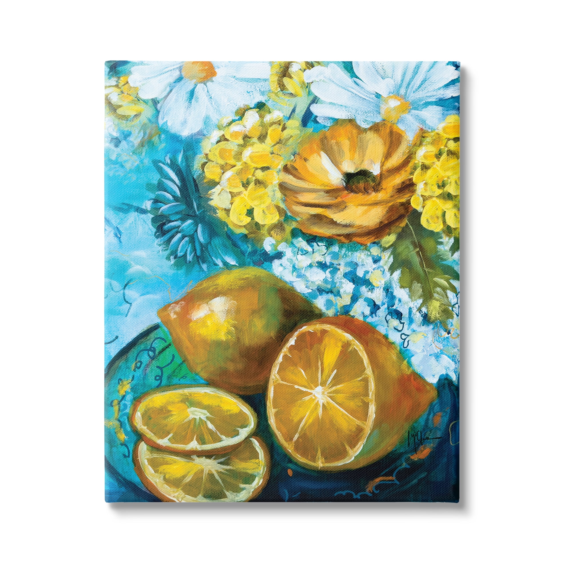 Stupell Industries Lemons & Flowers Painting Food & Beverage Painting Gallery Wrapped Canvas Print Wall Art, 24 x 30