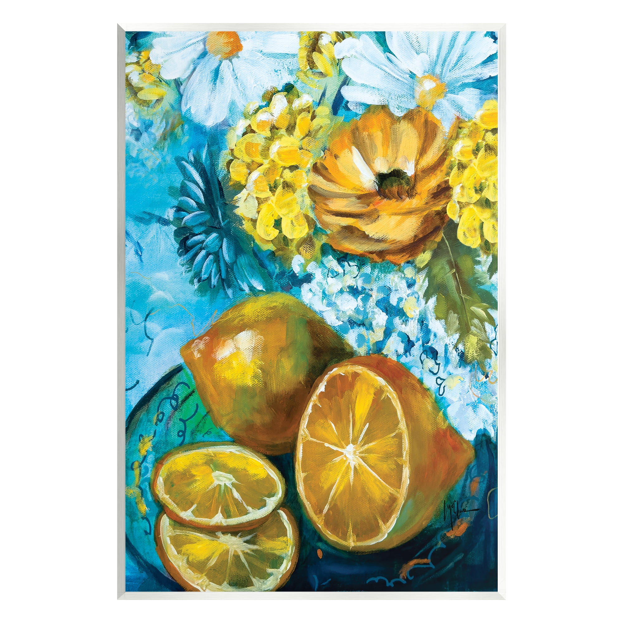 Stupell Industries Lemons & Flowers Painting Food & Beverage Painting Unframed Art Print Wall Art, 10 x 15