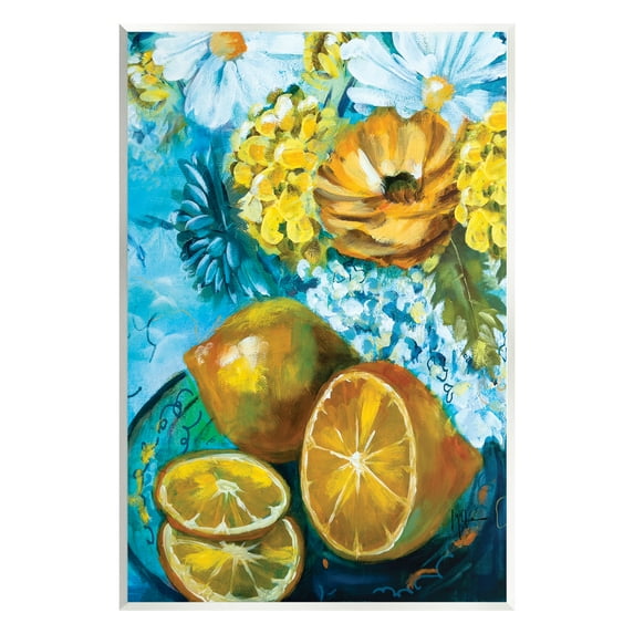 Stupell Industries Lemons & Flowers Painting Food & Beverage Painting Unframed Art Print Wall Art, 13 x 19