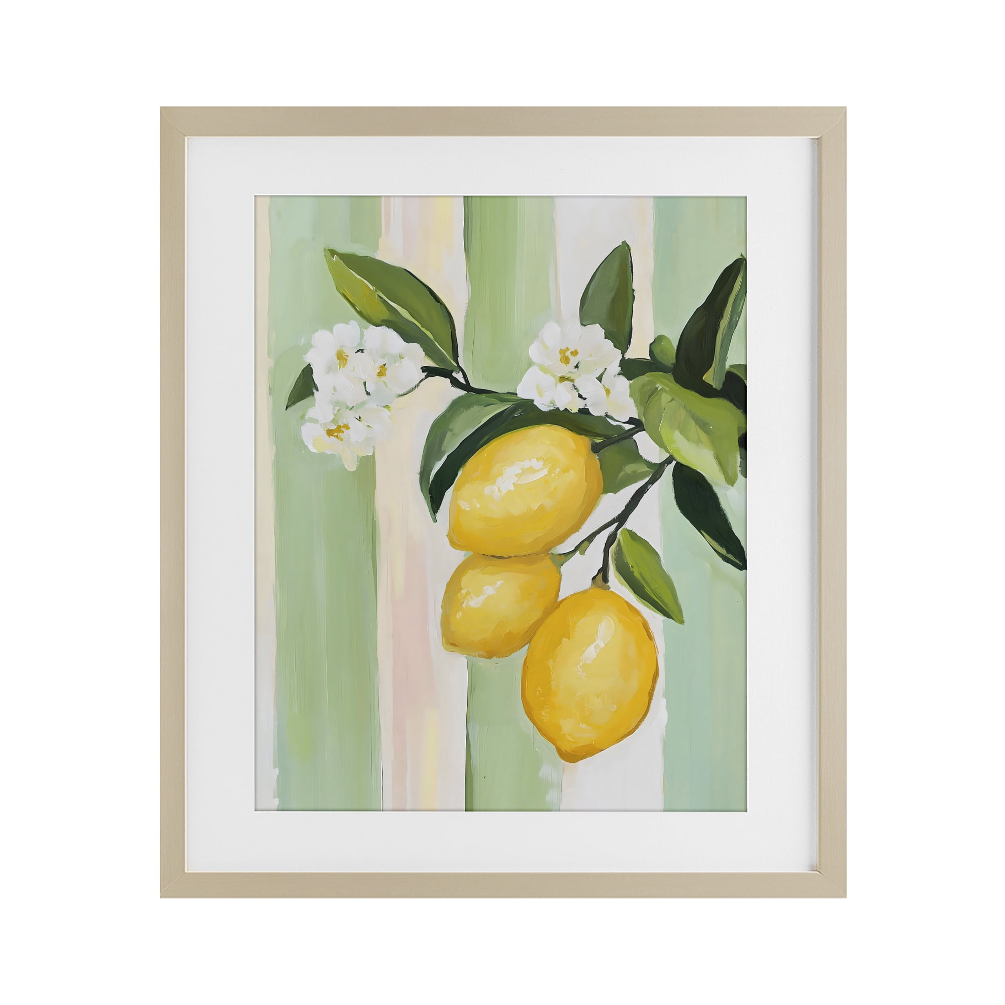 Stupell Industries Lemons & Flowers on Stripes Birch Framed Print Under Glass, design by The Prints Vibe