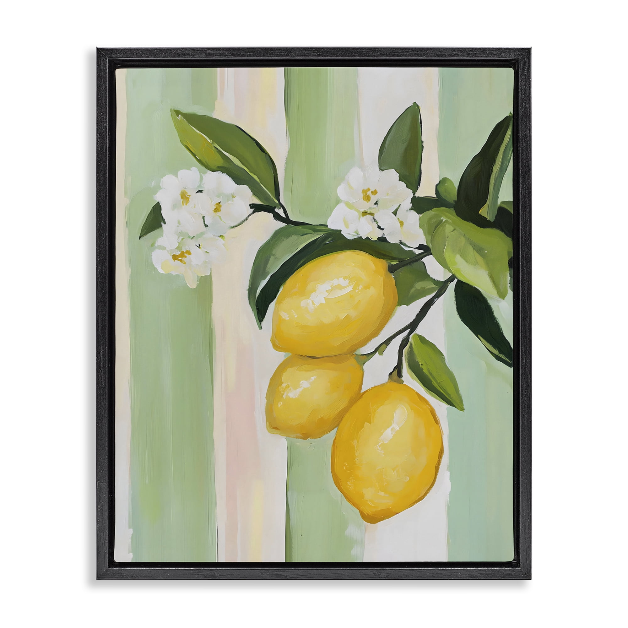 Stupell Industries Lemons & Flowers on Stripes Black Framed Floater Canvas Wall Art, design by The Prints Vibe