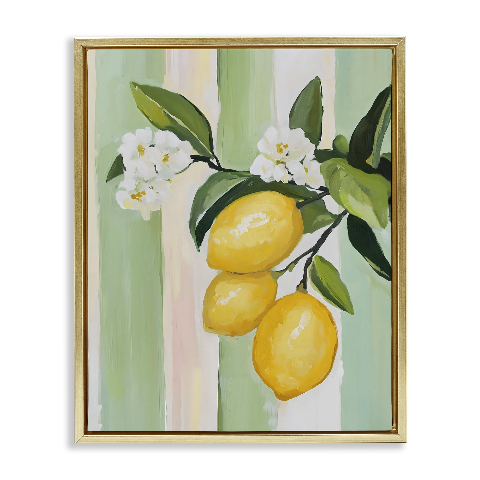 Stupell Industries Lemons & Flowers on Stripes Gold Framed Floater Canvas Wall Art, design by The Prints Vibe