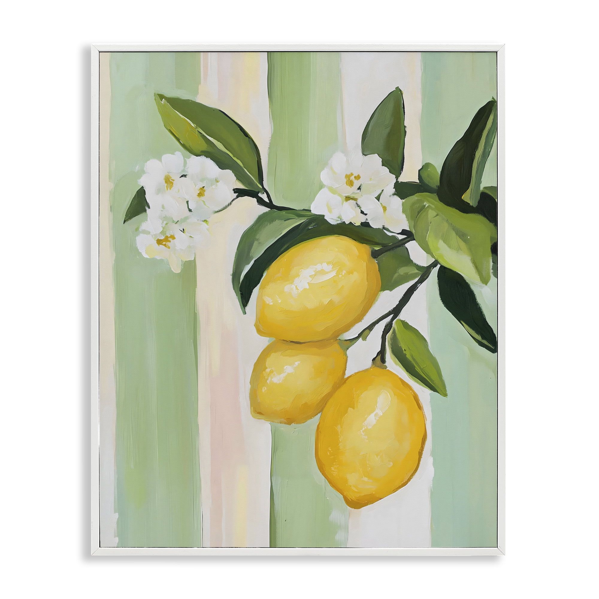 Stupell Industries Lemons & Flowers on Stripes White Framed Giclee Art, design by The Prints Vibe