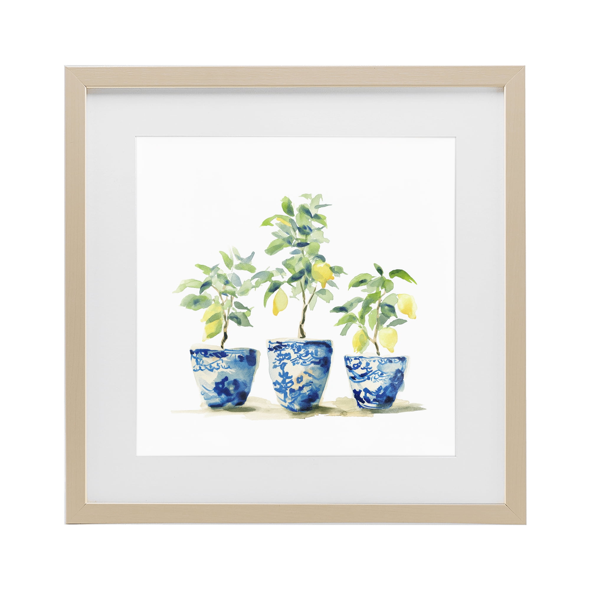 Stupell Industries Lemons In Blue Pots Birch Framed Print Under Glass, design by Svetlana Aleynikova