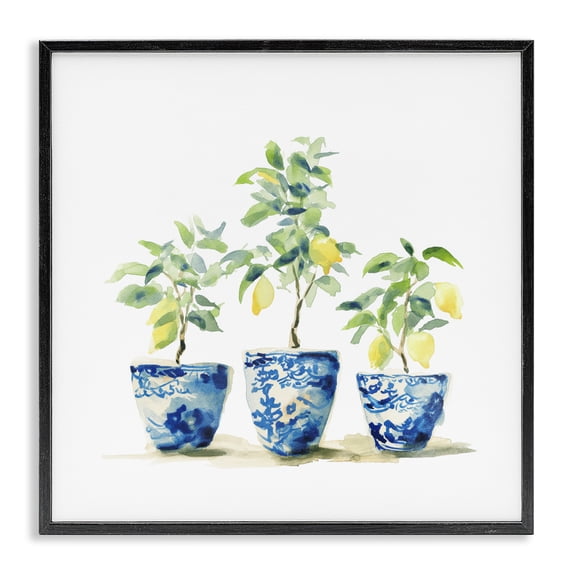 Stupell Industries Farmhouse Lemons In Blue Pots Black Framed Giclee Art, 17 x 17, by Svetlana Aleynikova