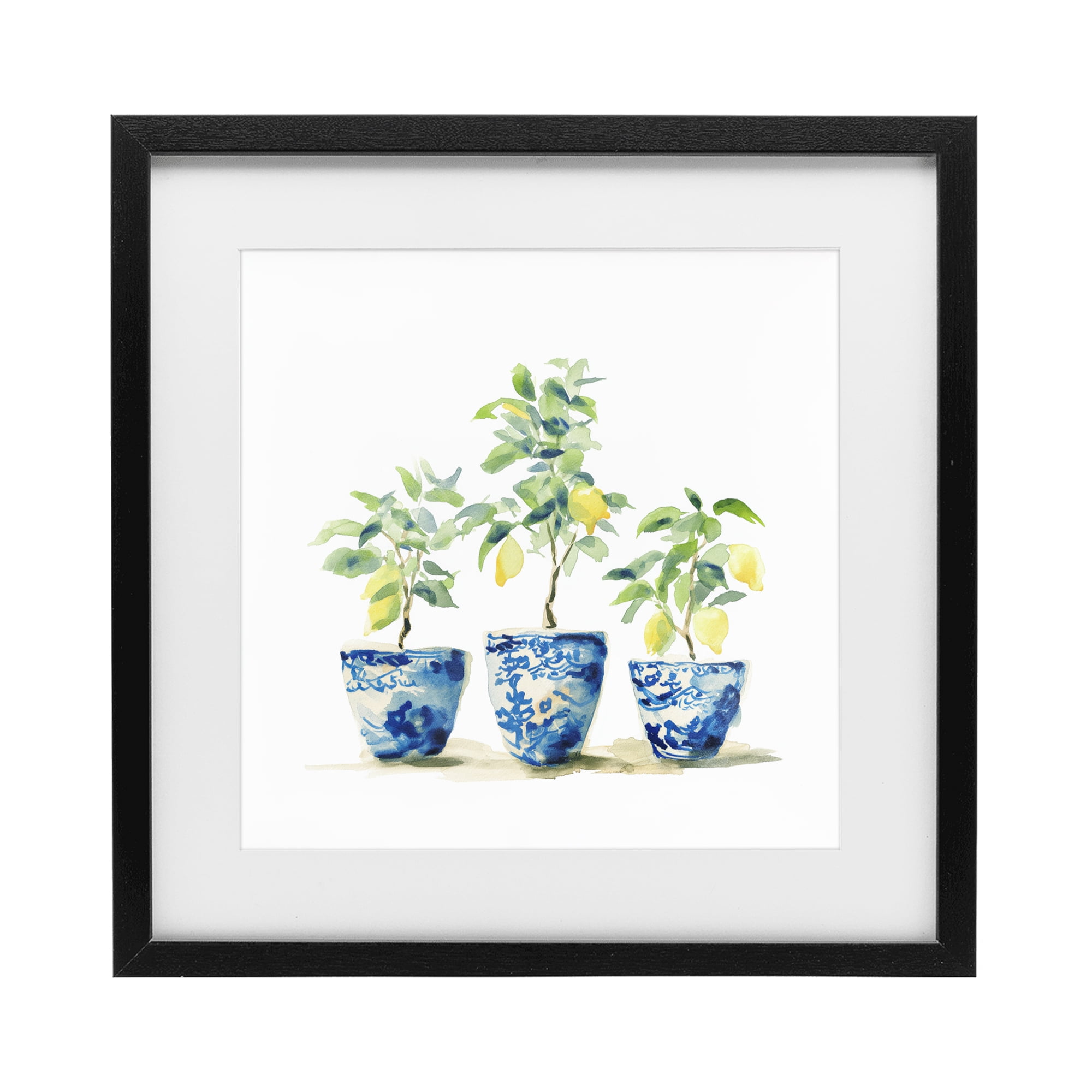 Stupell Industries Lemons In Blue Pots Black Framed Print Under Glass, design by Svetlana Aleynikova