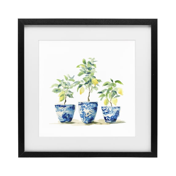 Stupell Industries Farmhouse Lemons In Blue Pots Black Framed Print Under Glass, 16 x 16, by Svetlana Aleynikova