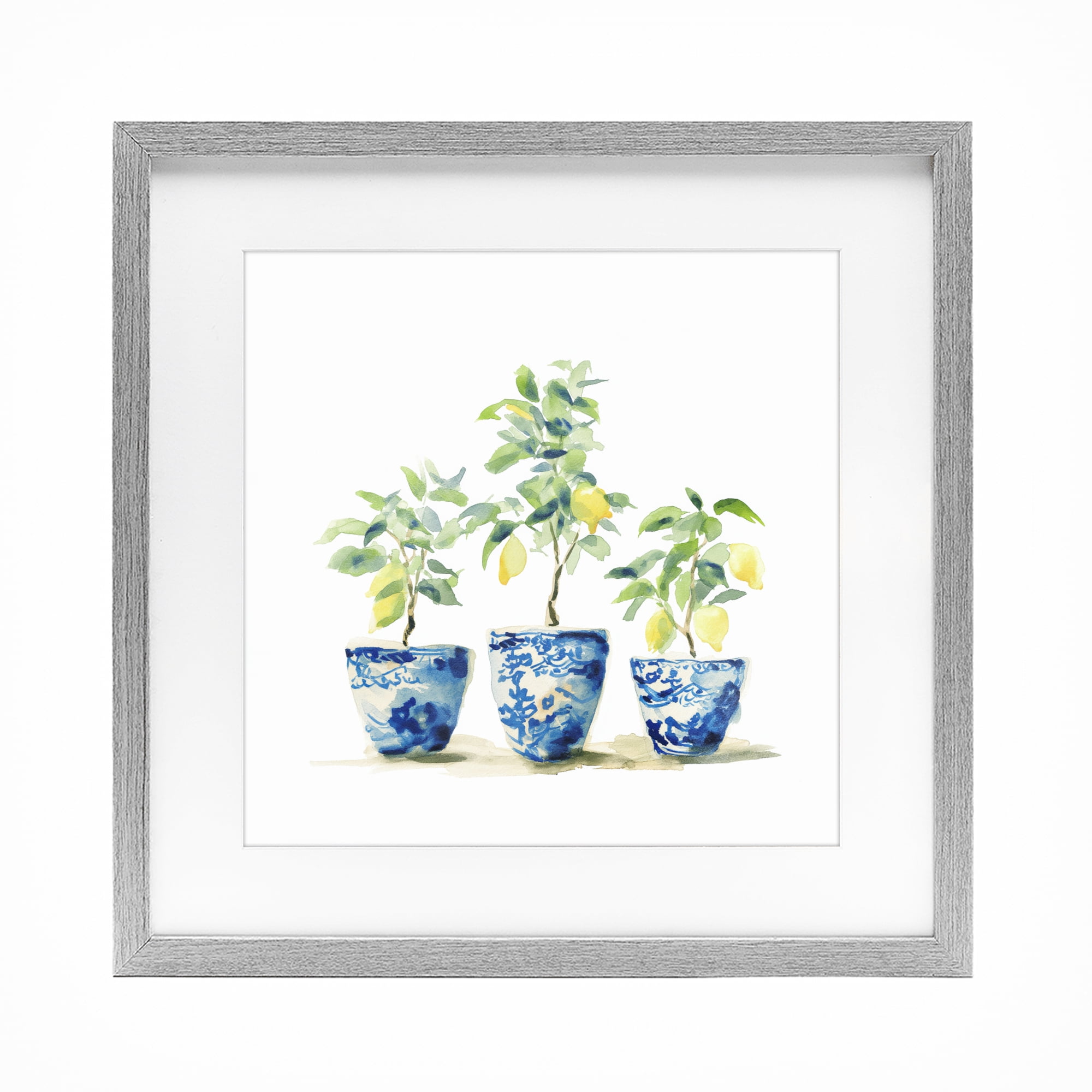 Stupell Industries Lemons In Blue Pots Gray Framed Print Under Glass, design by Svetlana Aleynikova