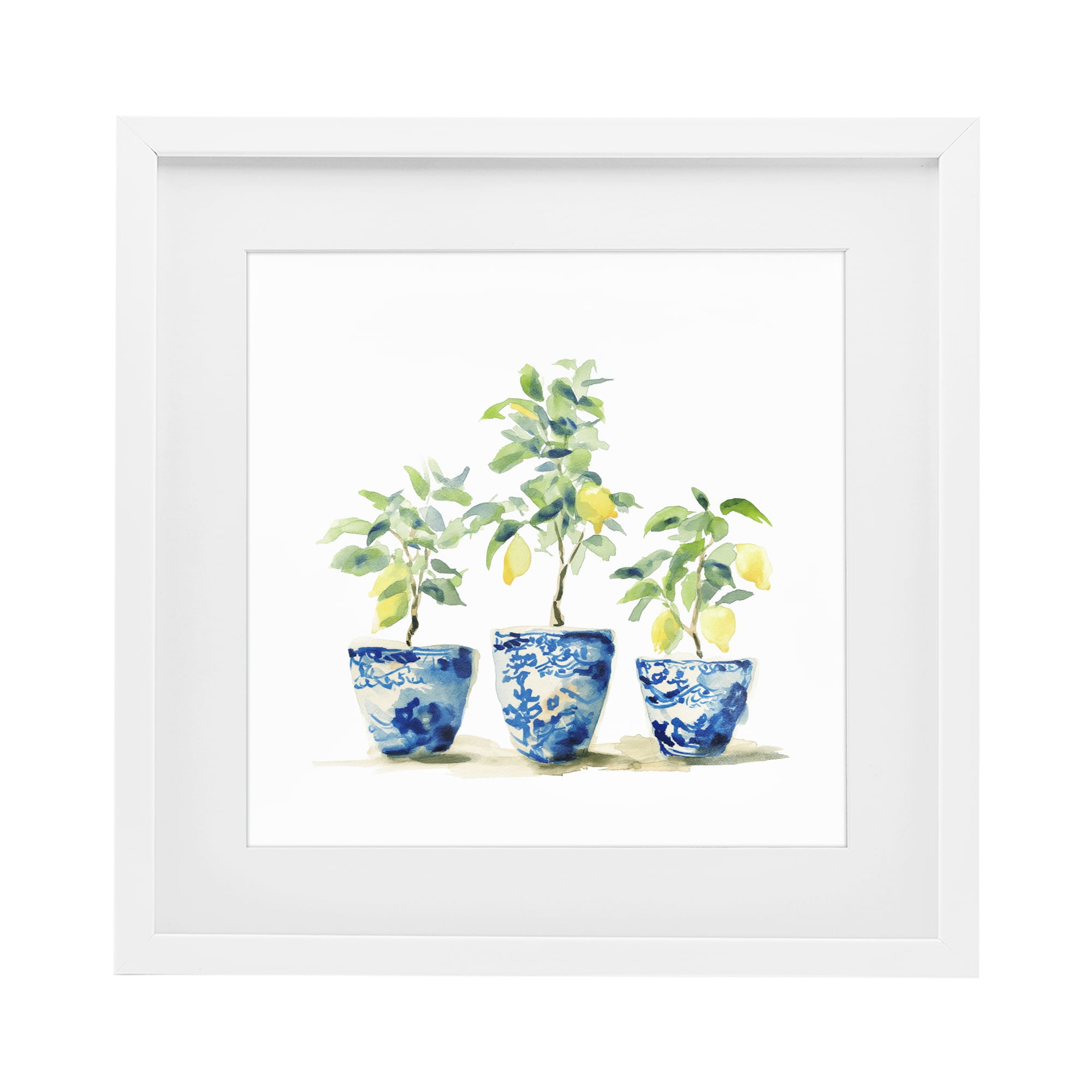 Stupell Industries Lemons In Blue Pots White Framed Print Under Glass, design by Svetlana Aleynikova