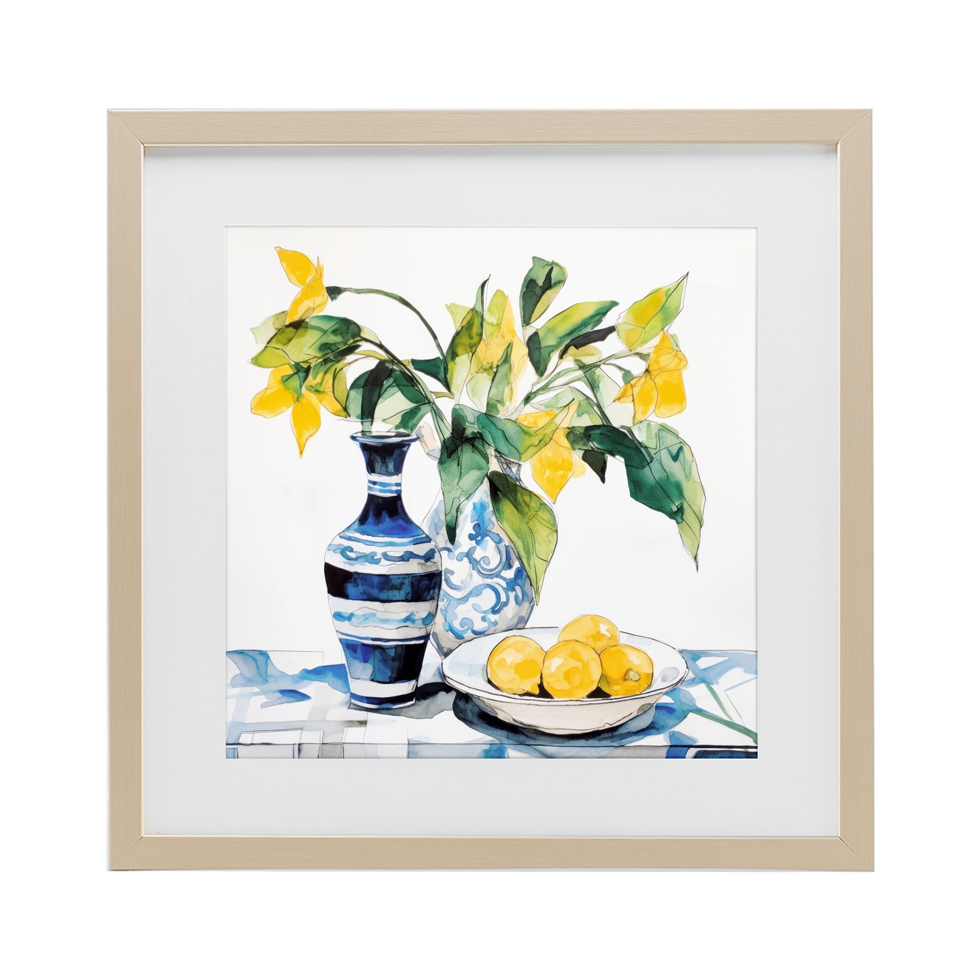 Stupell Industries Lemons & Leaves Table Setting Birch Framed Print Under Glass, design by Ray Powers