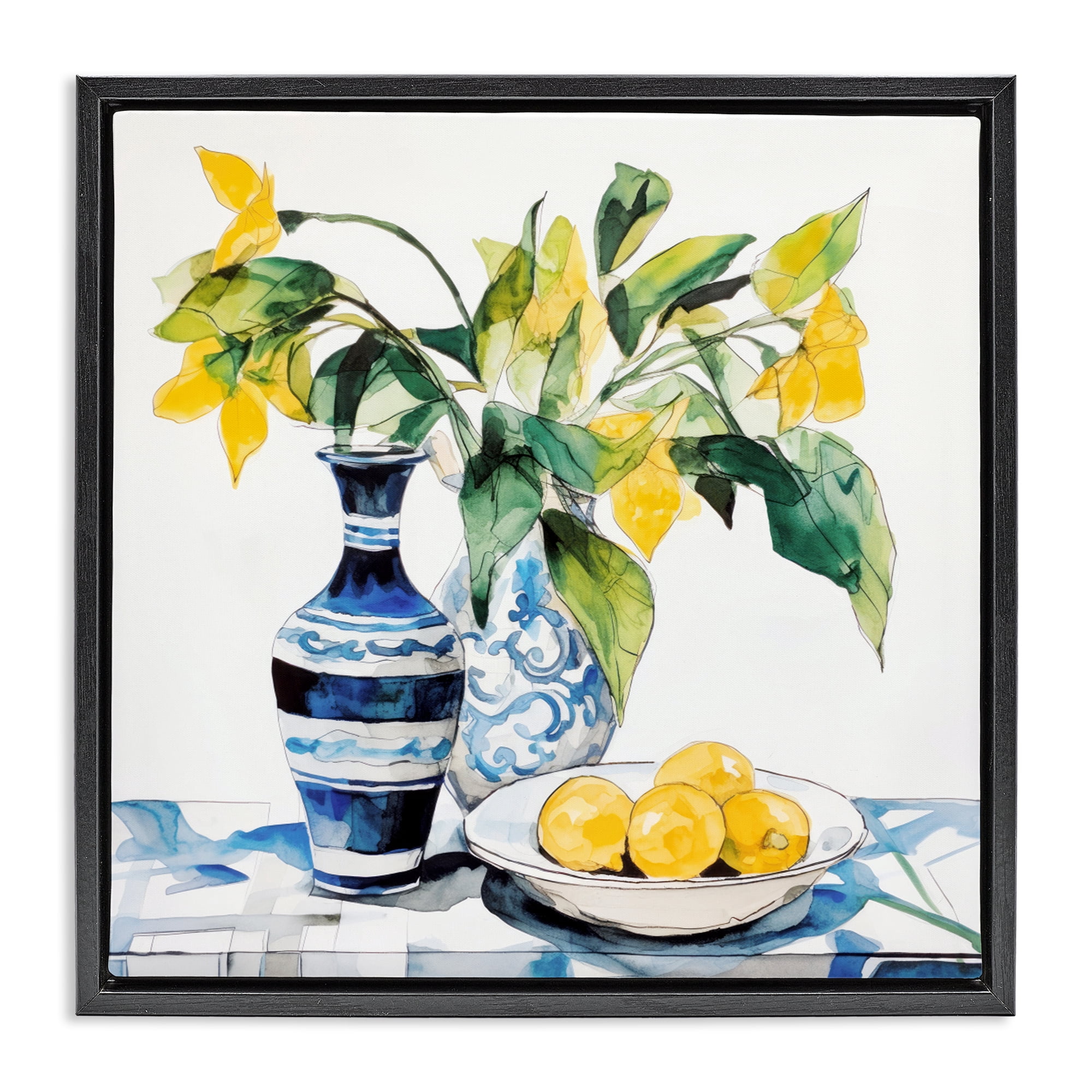 Stupell Industries Lemons & Leaves Table Setting Black Framed Floater Canvas Wall Art, design by Ray Powers