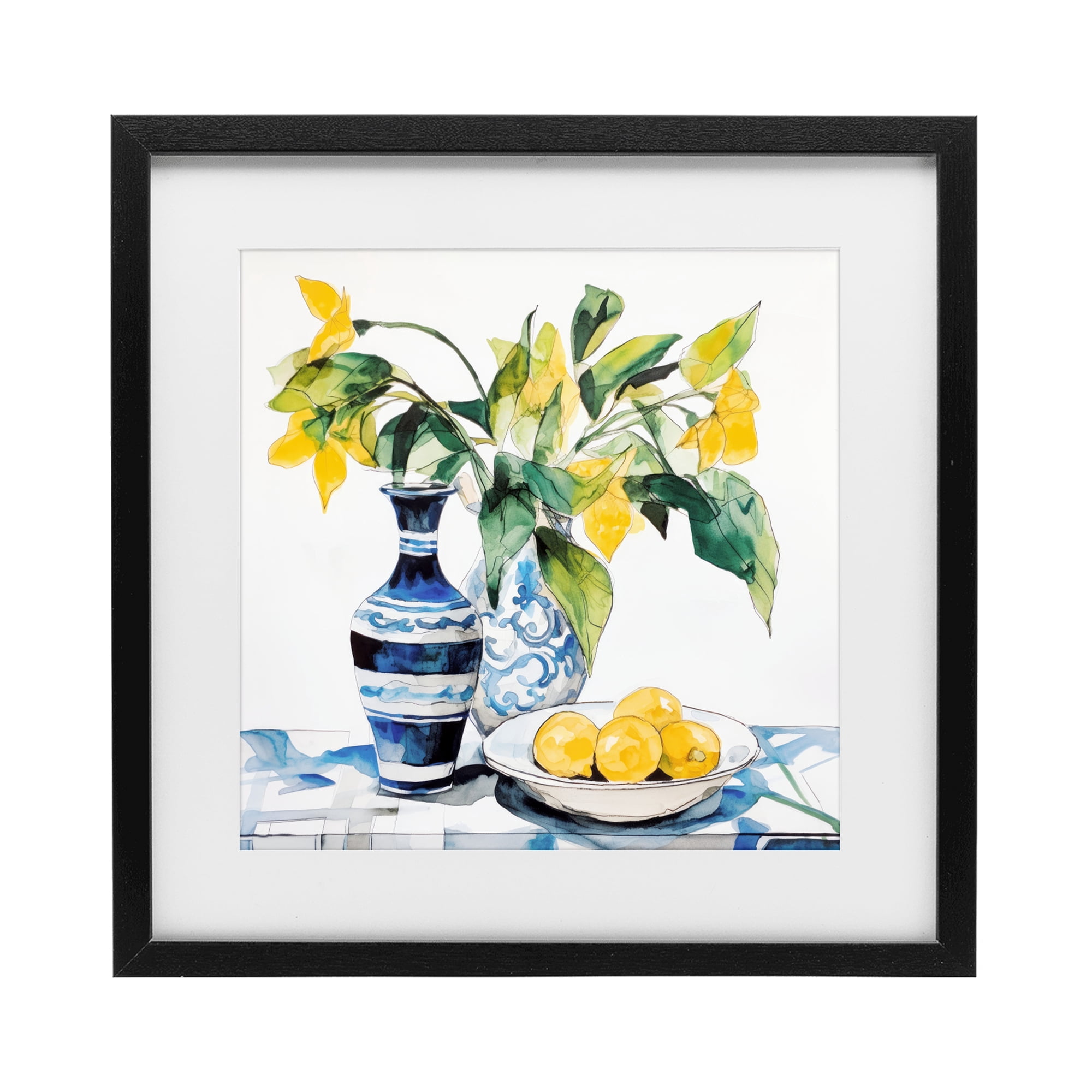 Stupell Industries Lemons & Leaves Table Setting Black Framed Print Under Glass, design by Ray Powers