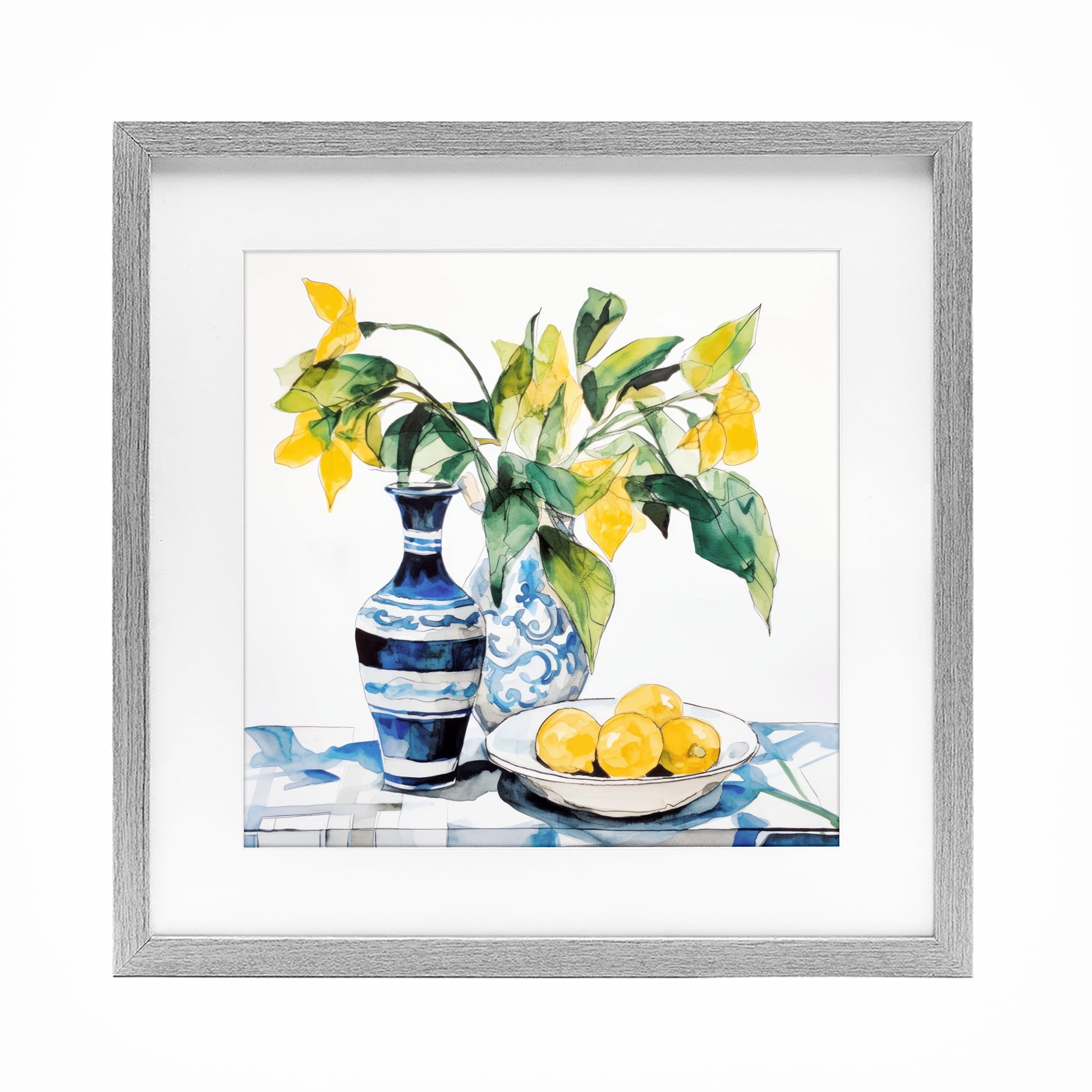 Stupell Industries Lemons & Leaves Table Setting Gray Framed Print Under Glass, design by Ray Powers