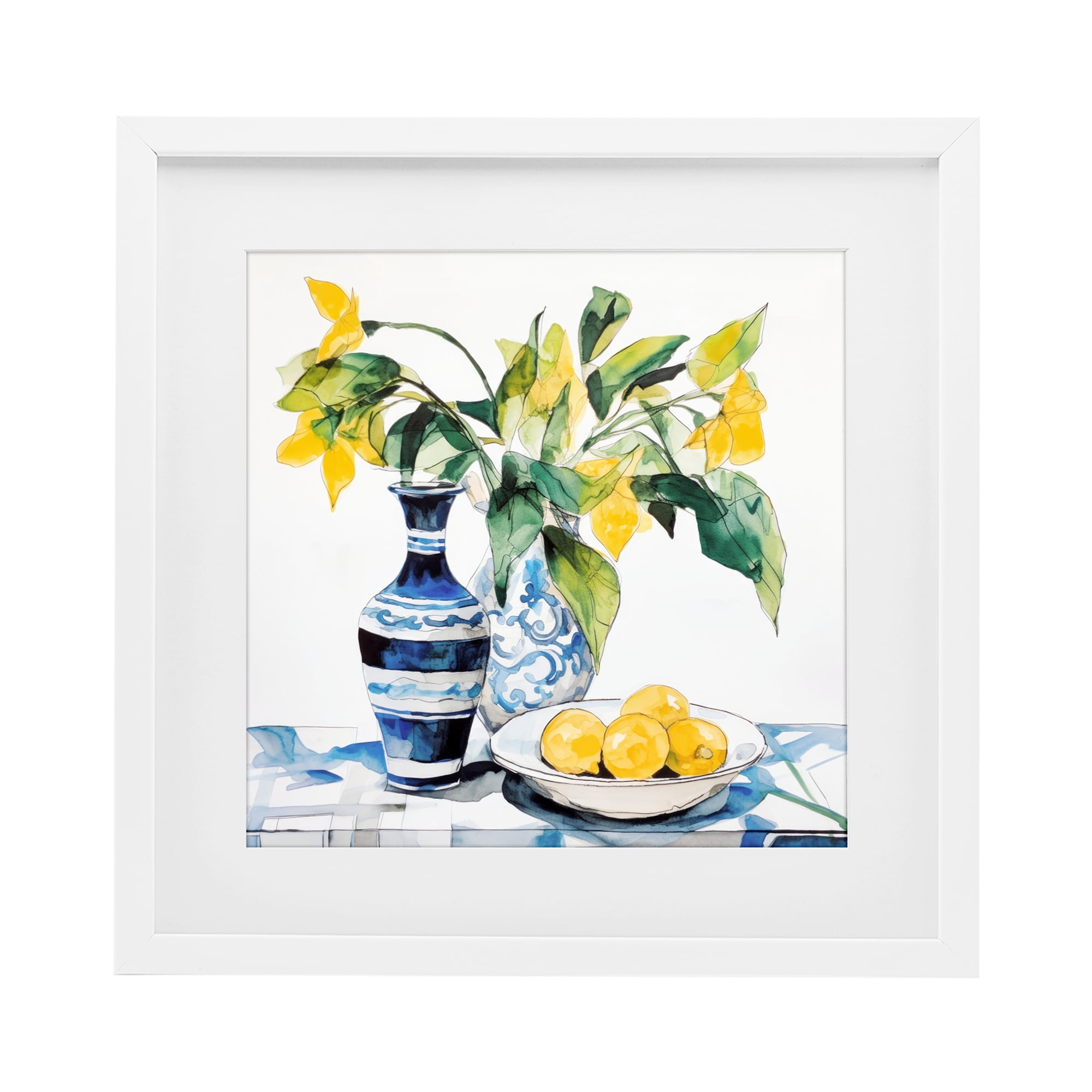 Stupell Industries Lemons & Leaves Table Setting White Framed Print Under Glass, design by Ray Powers