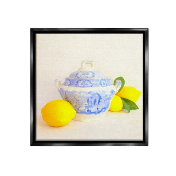 Stupell Industries Lemons & Ornate Pottery Food & Beverage Painting Black Floater Framed Canvas Art Print Wall Art, 18 x 18