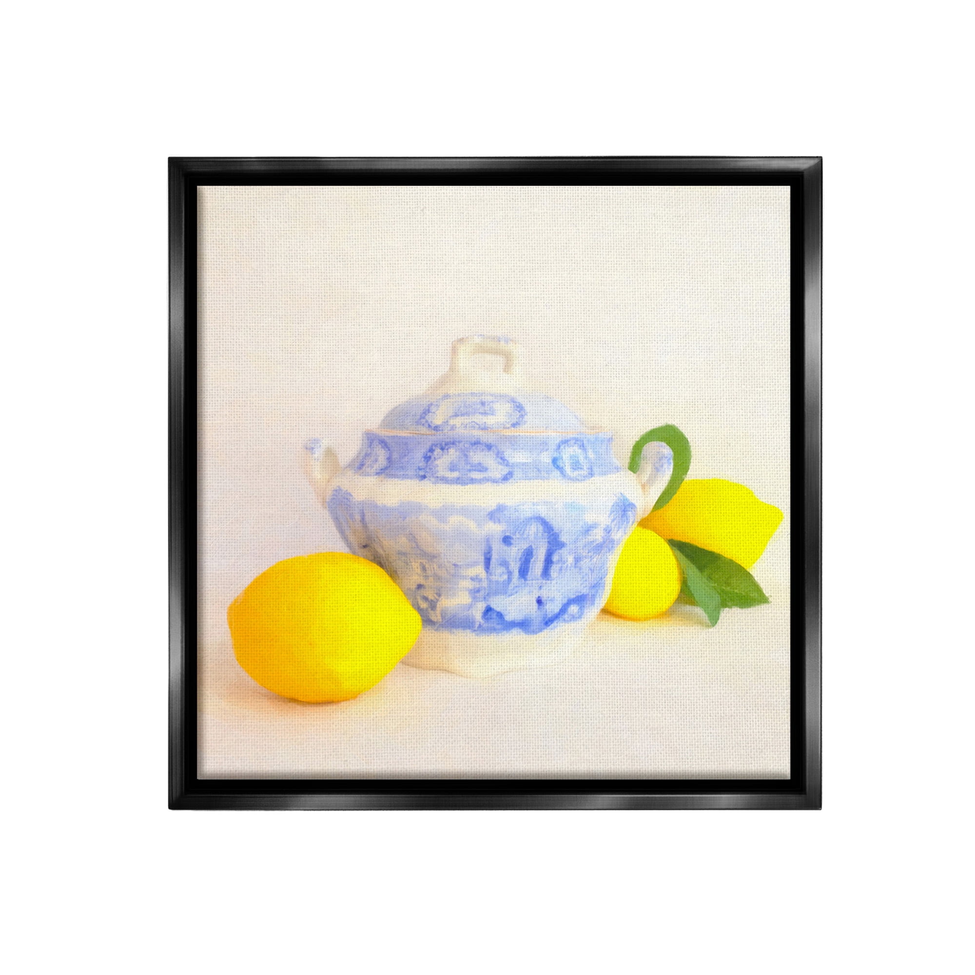 Stupell Industries Lemons & Ornate Pottery Food & Beverage Painting Black Floater Framed Canvas Art Print Wall Art, 25 x 25