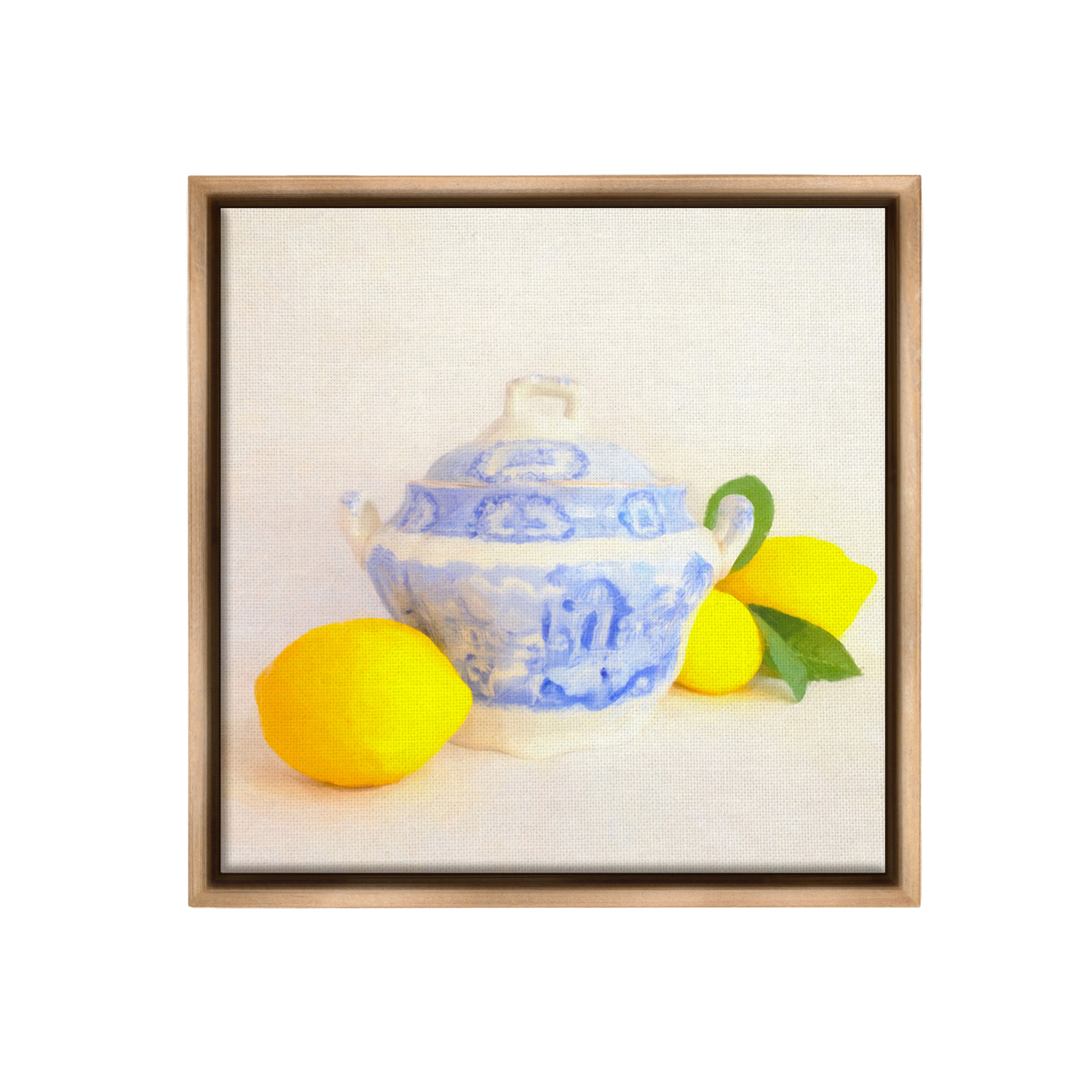 Stupell Industries Lemons & Ornate Pottery Food & Beverage Painting Brown Floater Framed Canvas Art Print Wall Art, 25 x 25