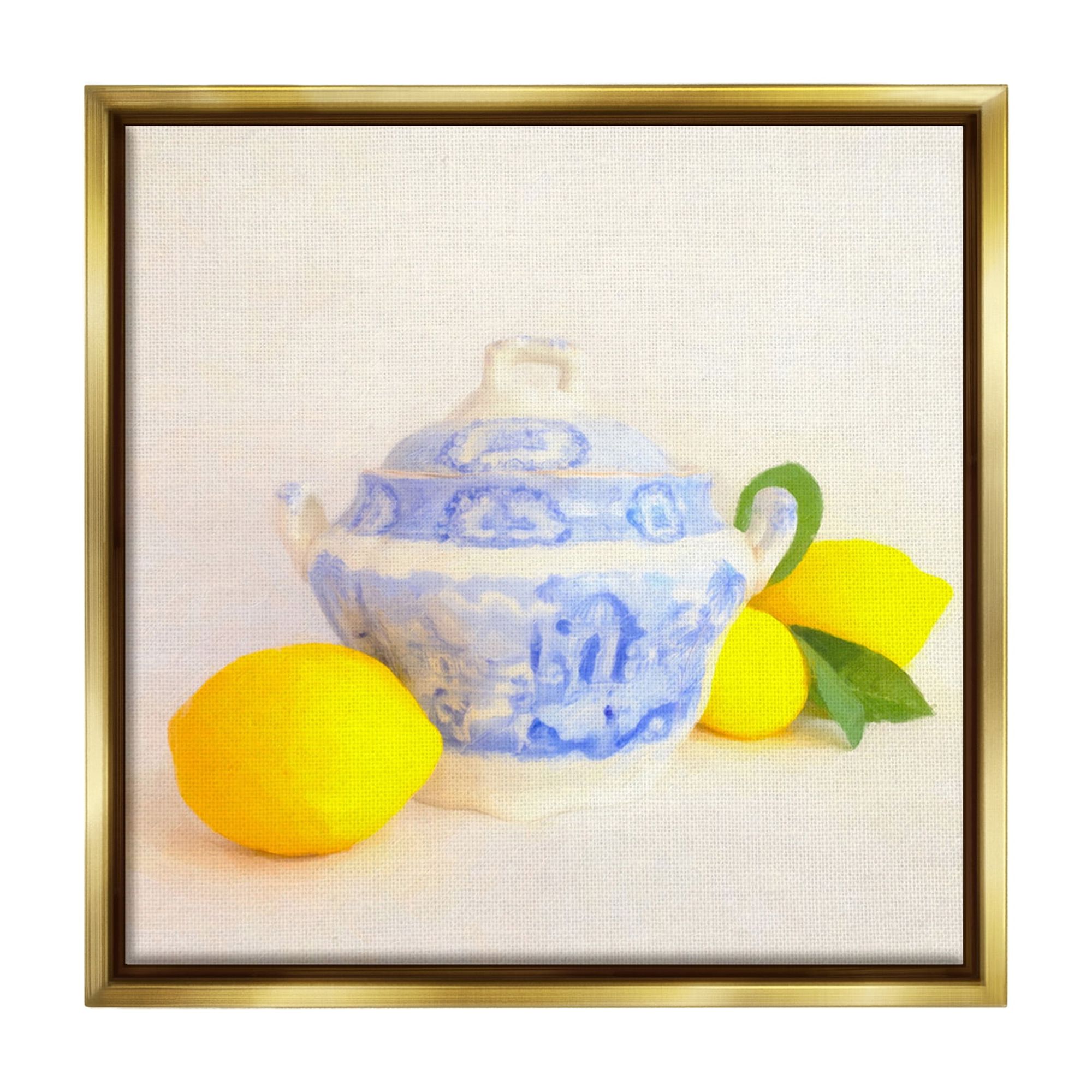 Stupell Industries Lemons & Ornate Pottery Food & Beverage Painting Gold Floater Framed Canvas Art Print Wall Art, 18 x 18