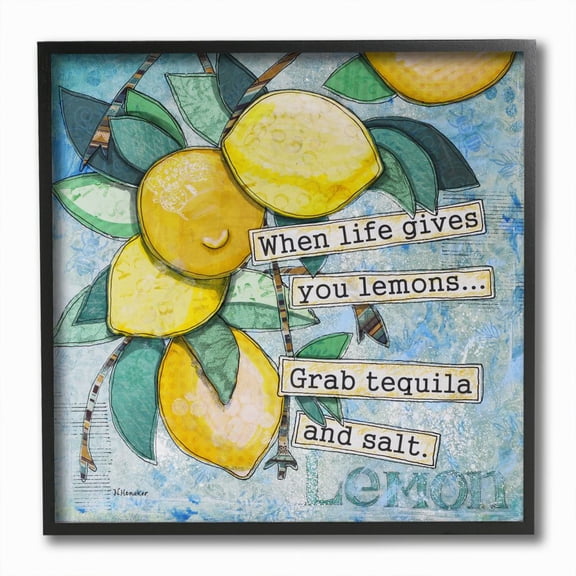 Stupell Industries Lemons Tequila Funny Word Kitchen Collage Design Framed Giclee Texturized Art by Let Your Art Soar