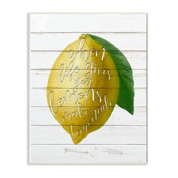 Stupell Industries Lemons To Lemonade Wood Textured Inspirational Word Design Wall Plaque by Ann Bailey, 13" x 19", Wall Plaque
